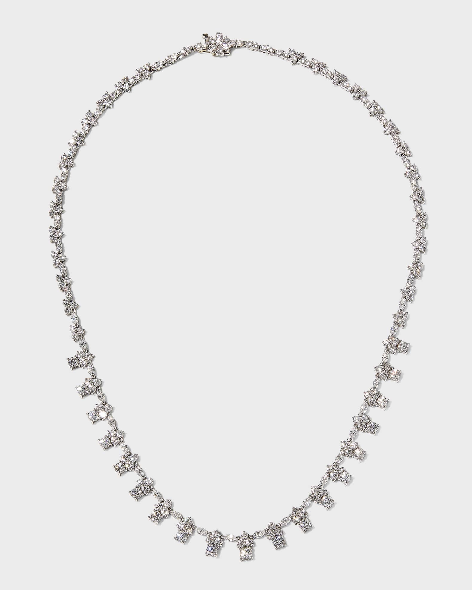 Estate Platinum Diamond Cluster Link Necklace 0