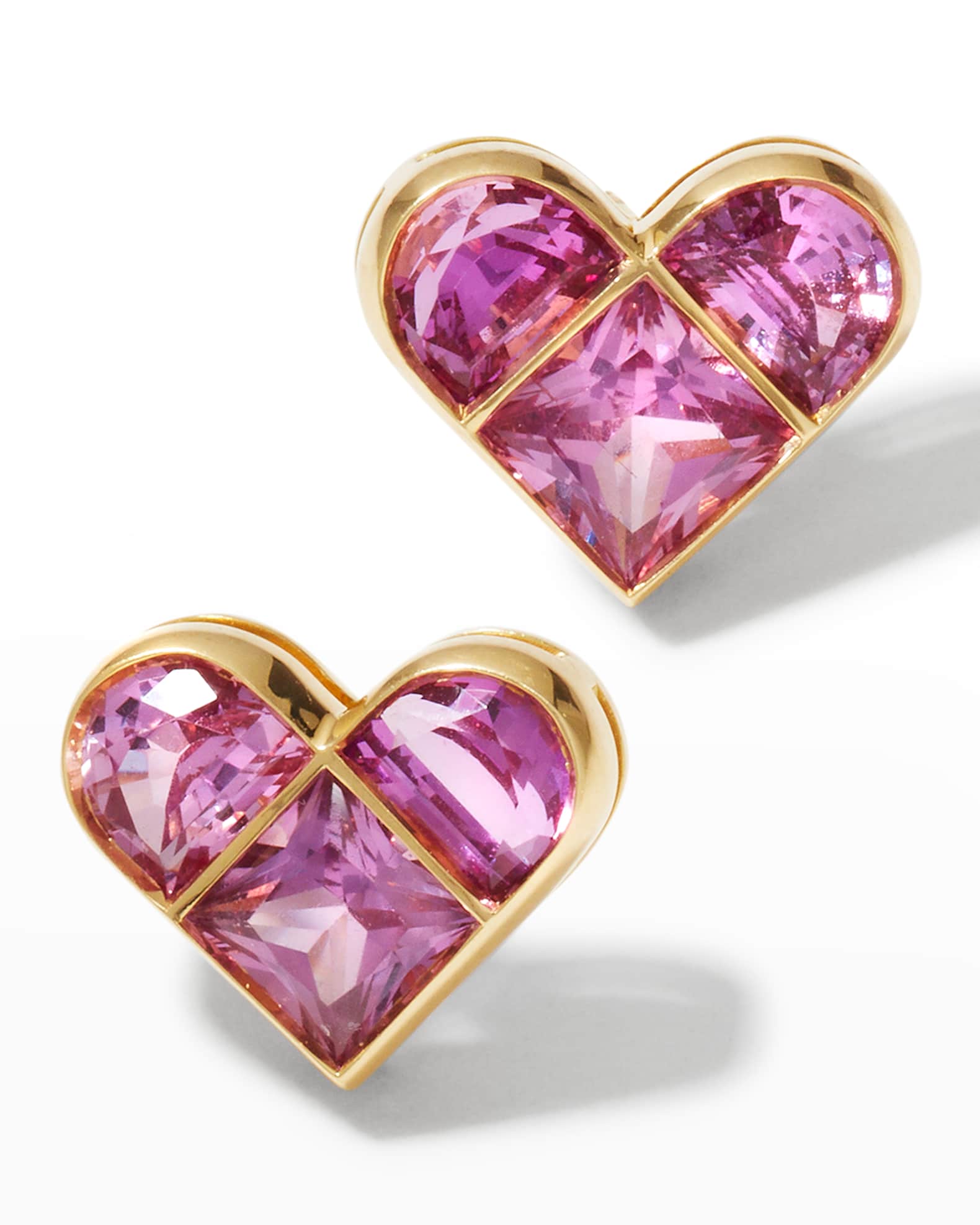 Estate Yellow Gold Pink Sapphire Heart Stud Earrings 0