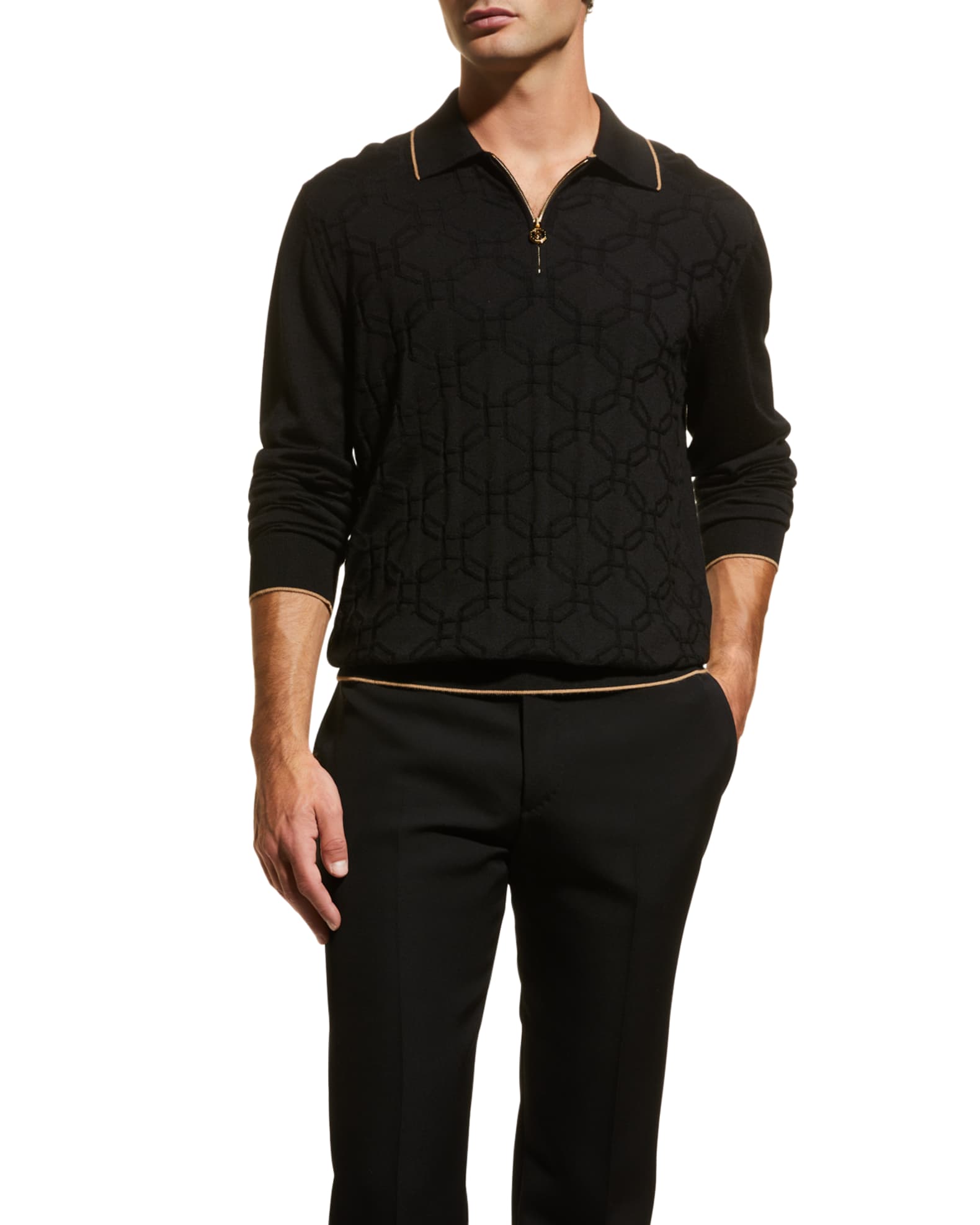 Stefano Ricci Men's CashmereSilk QuarterZip Polo Sweater Neiman Marcus