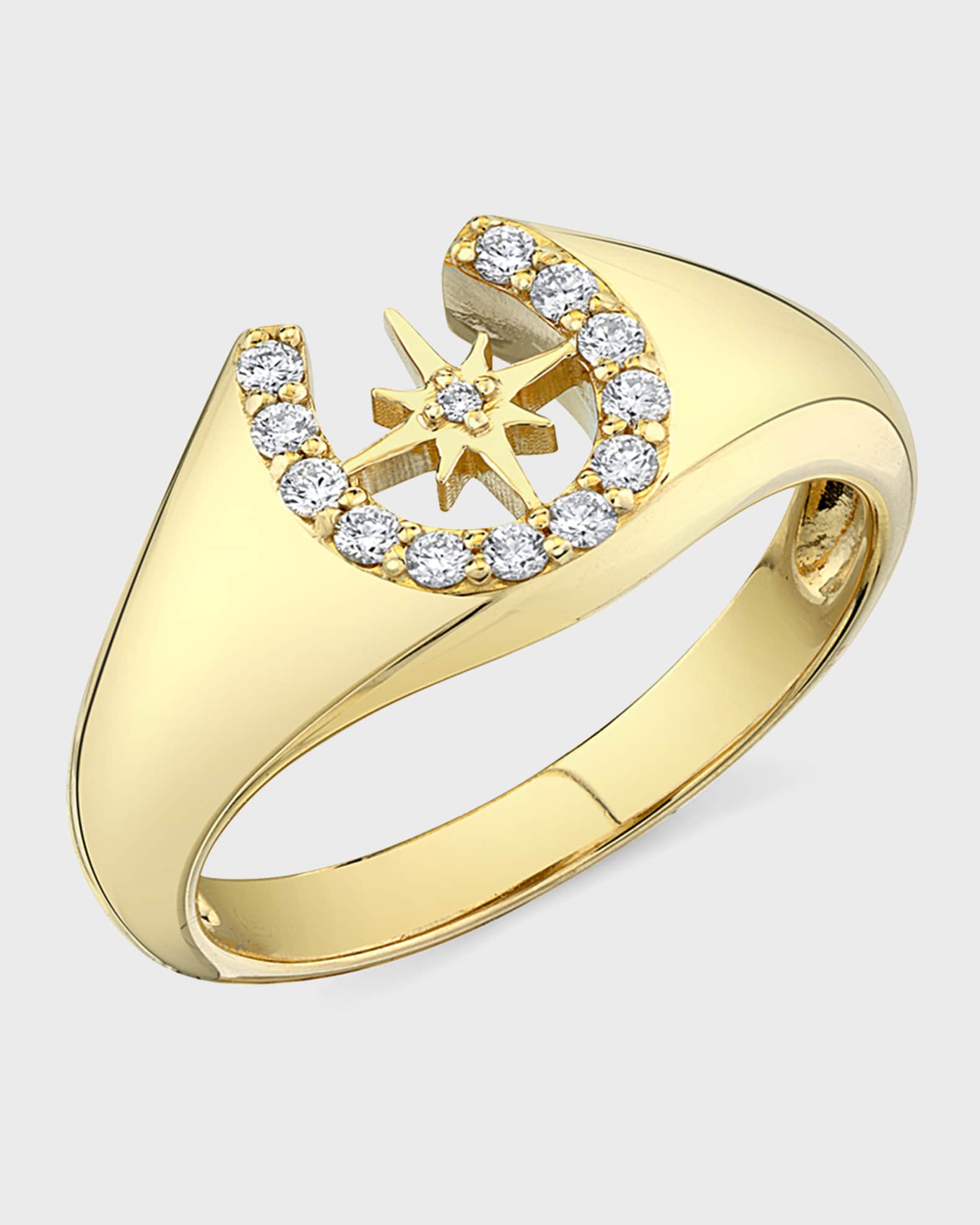 Sydney Evan 14k Yellow Gold & Diamond Horseshoe Signet Ring, Size 6 ...