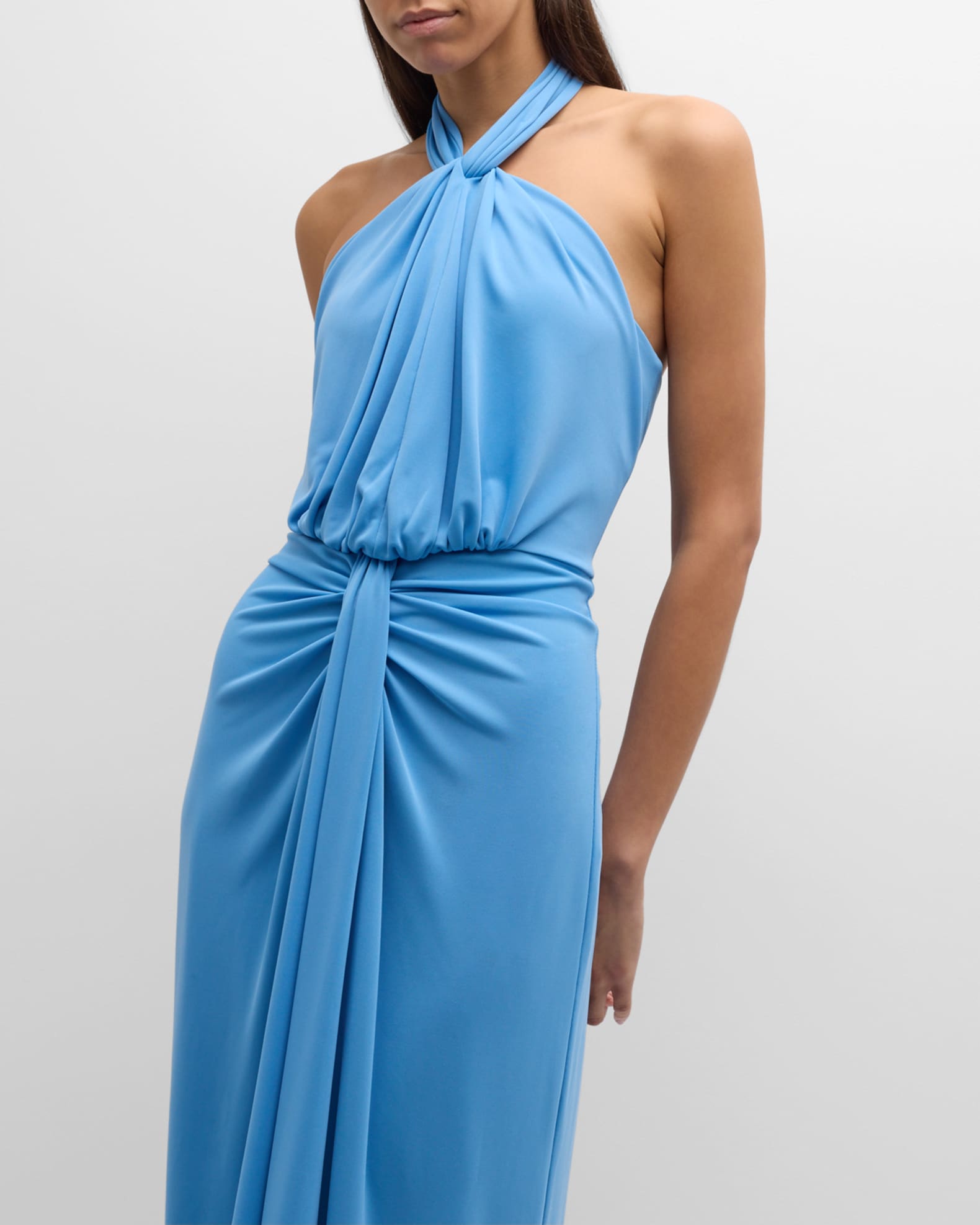 Blue jersey halter dress outlet