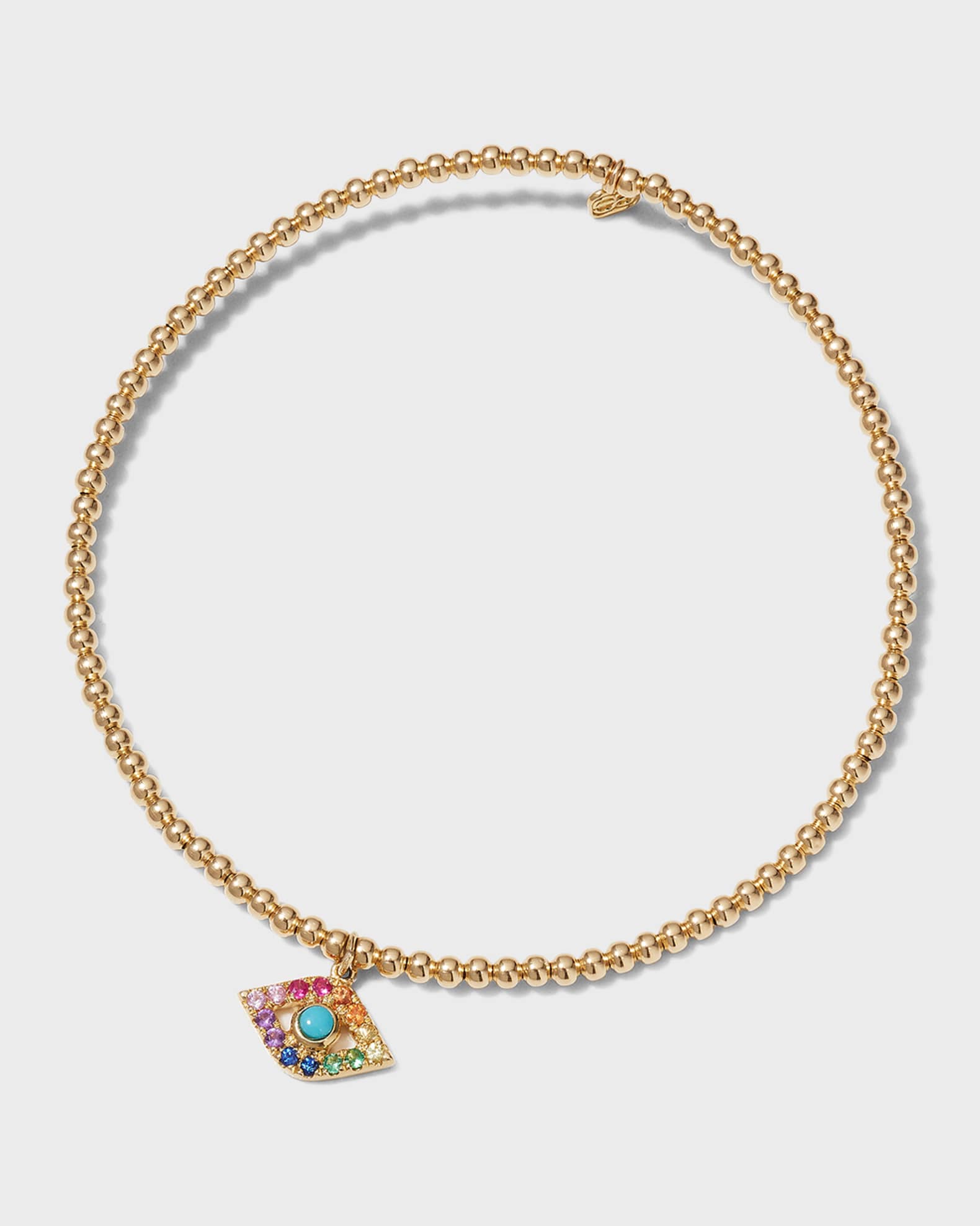 2mm Gold Bead Bracelet with Rainbow Evil Eye 0