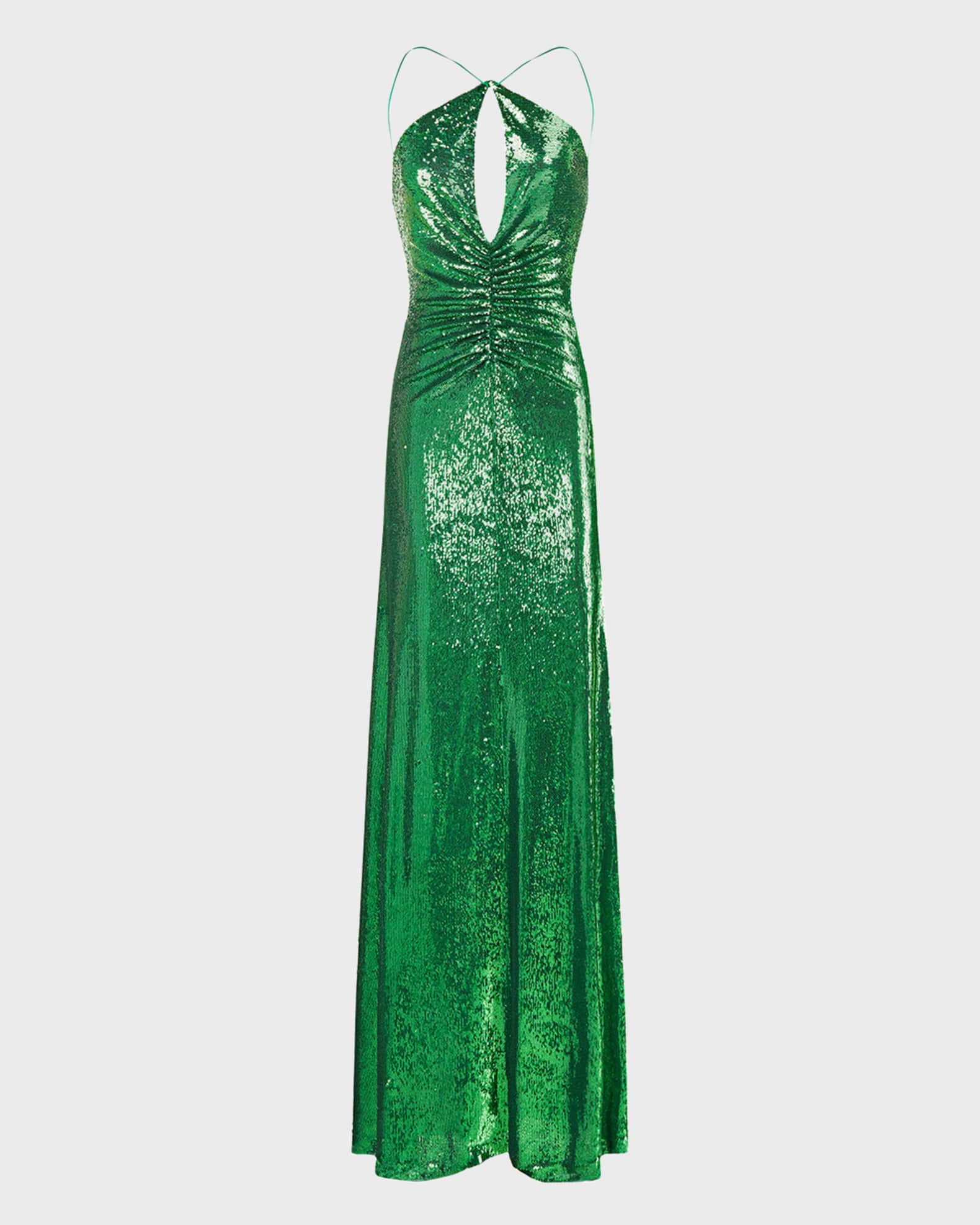 la femme ruched sequin gown