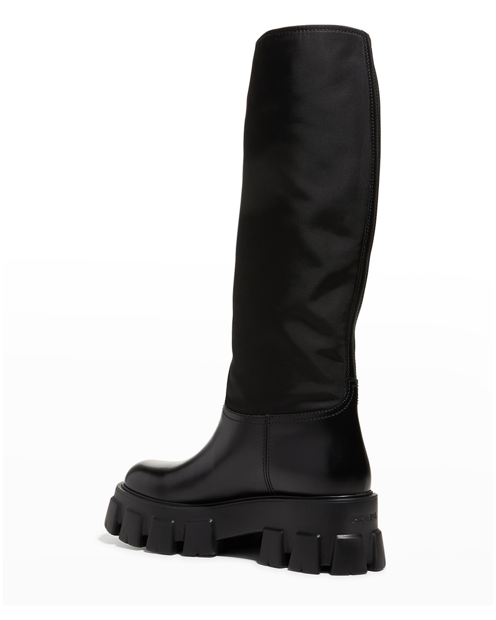Prada Monolith Nylon Tall Riding Boots | Neiman Marcus