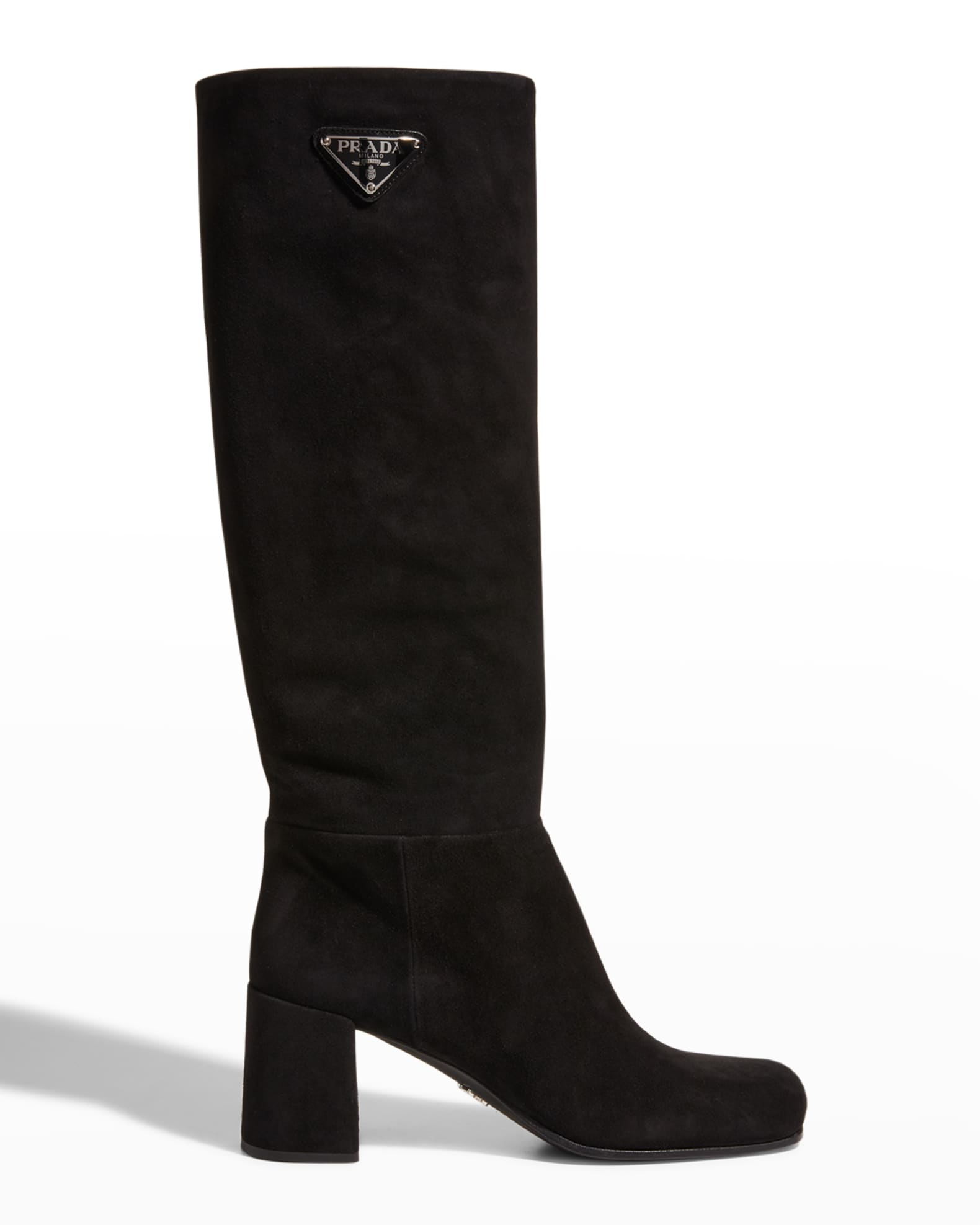 Prada Suede Block-Heel Knee Boots | Neiman Marcus