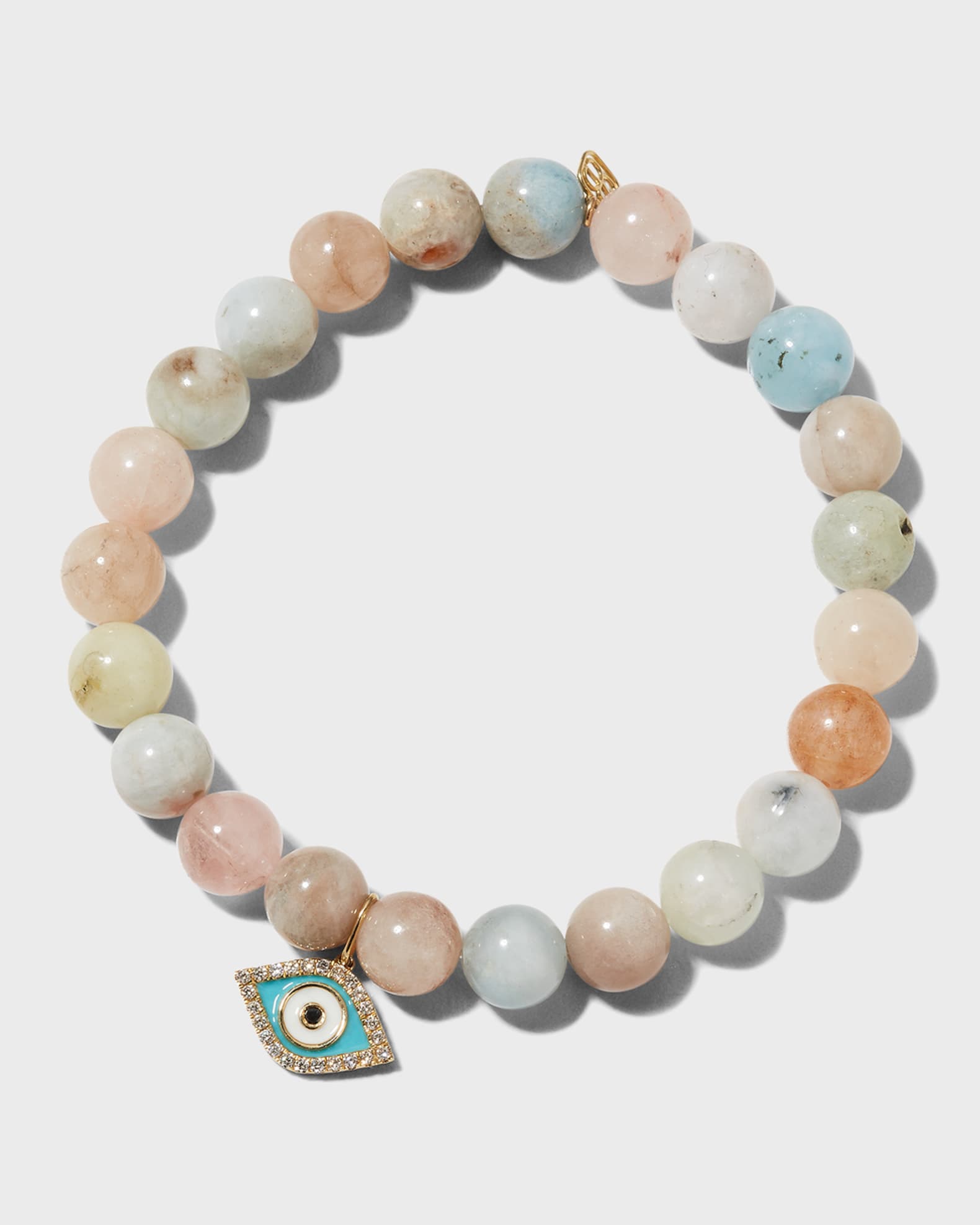 8mm Round Multi-Morganite Bracelet with Small Enamel Eye Charm 0