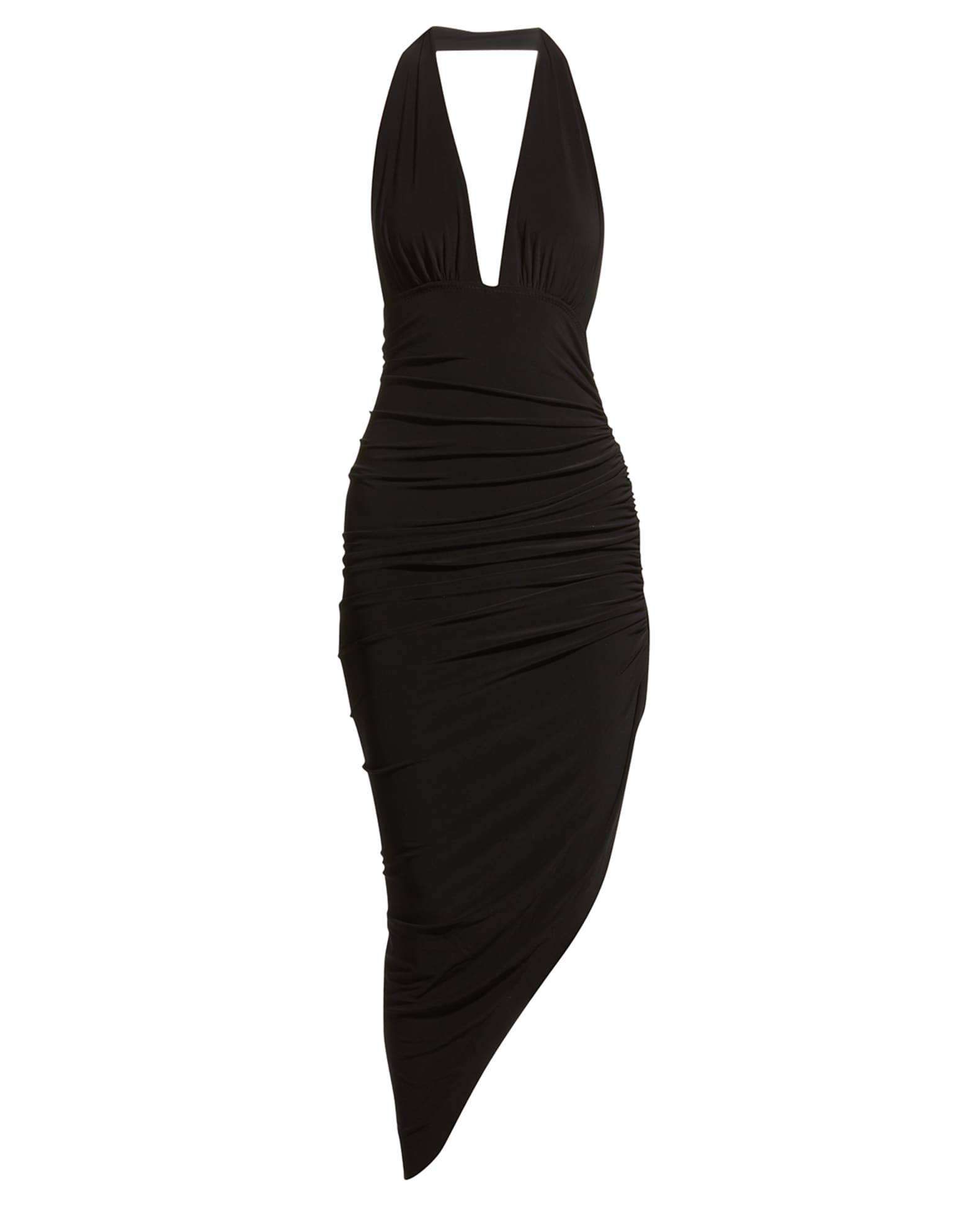 Norma Kamali Halter Side-Drape Open-Back Midi Gown | Neiman Marcus