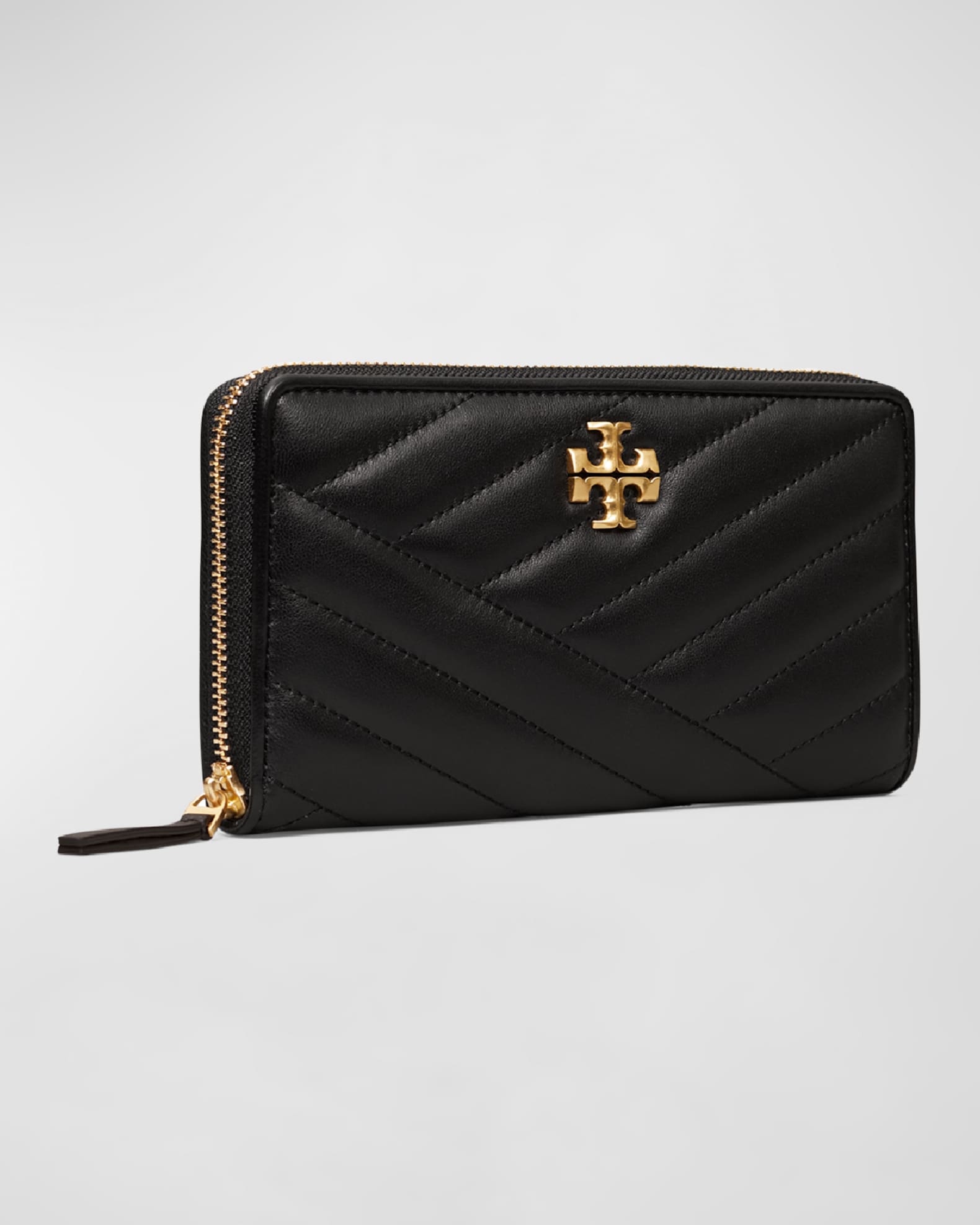 Tory Burch Kira Chevron-Quilt Zip Continental Wallet Black