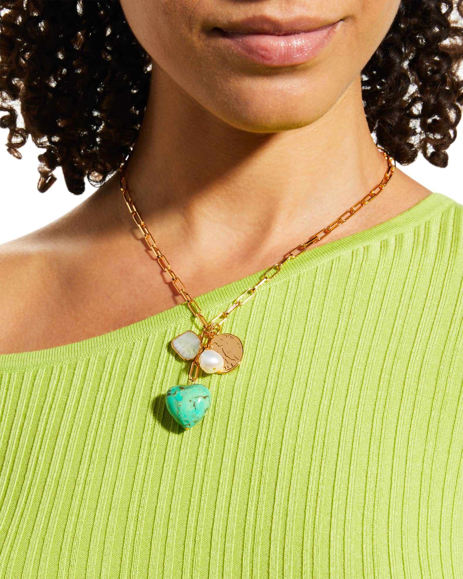 Green Turquoise Heart Charm Necklace 1