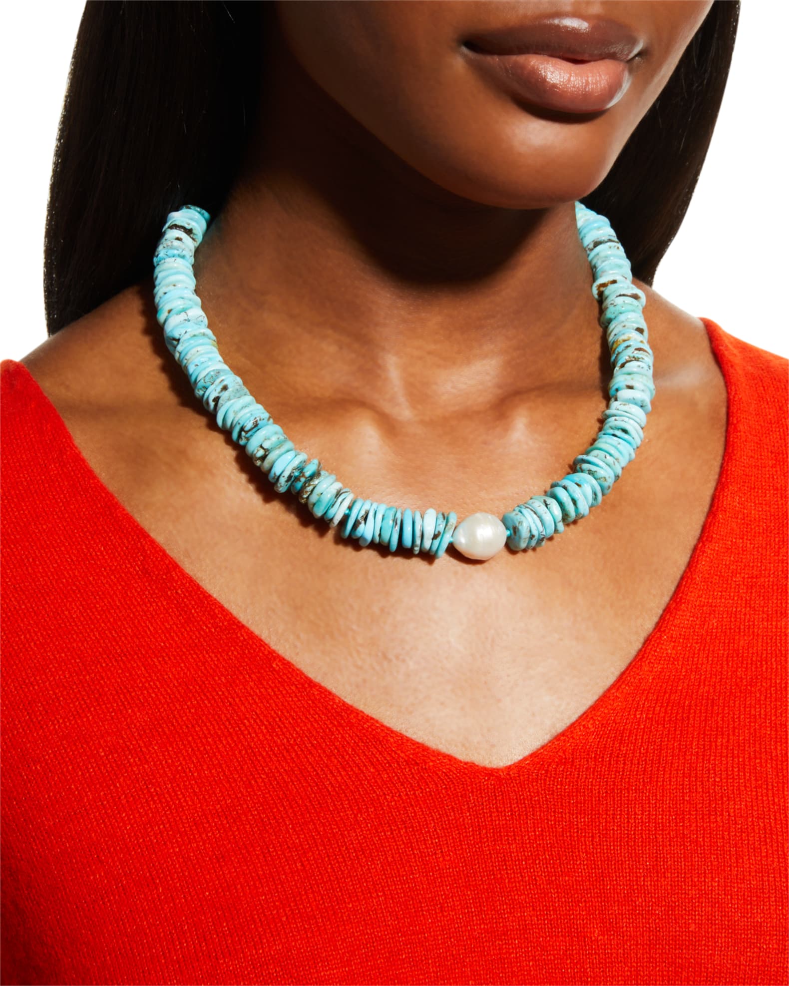 Turquoise Heishi with Baroque Pearl Necklace 1