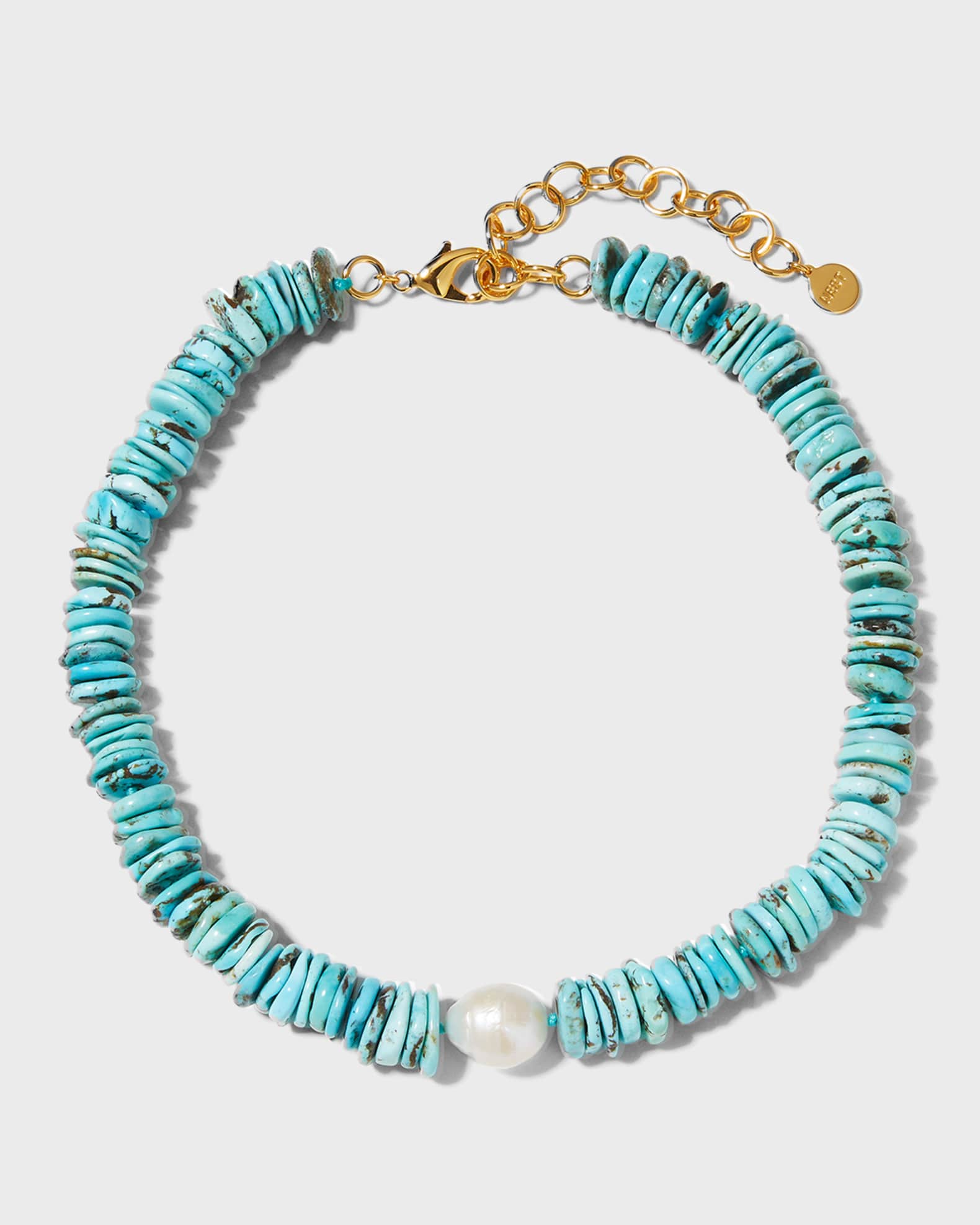 Turquoise Heishi with Baroque Pearl Necklace 0