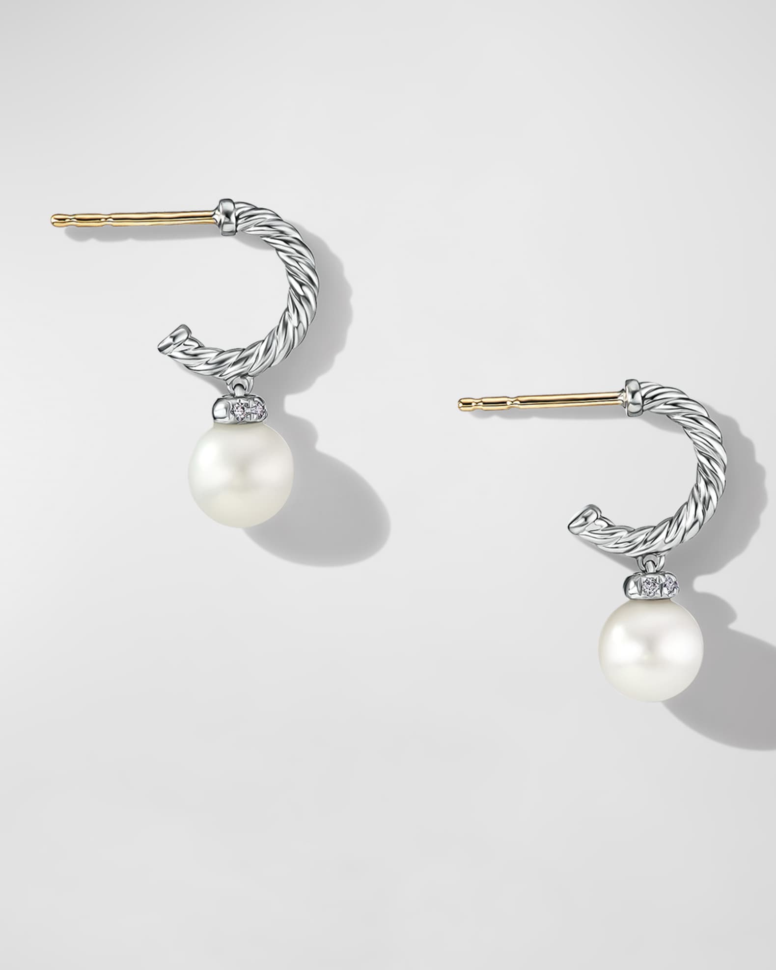 David Yurman Pearl and Pave Solari Drop Earrings with Diamonds in