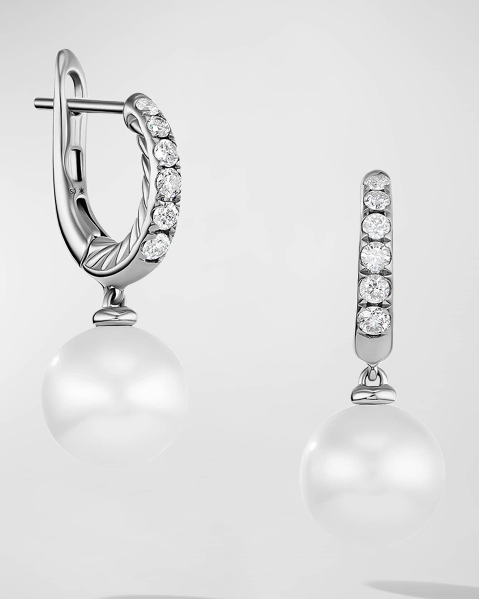 David Yurman Pearl and Pave Drop Earrings with Diamonds in Silver