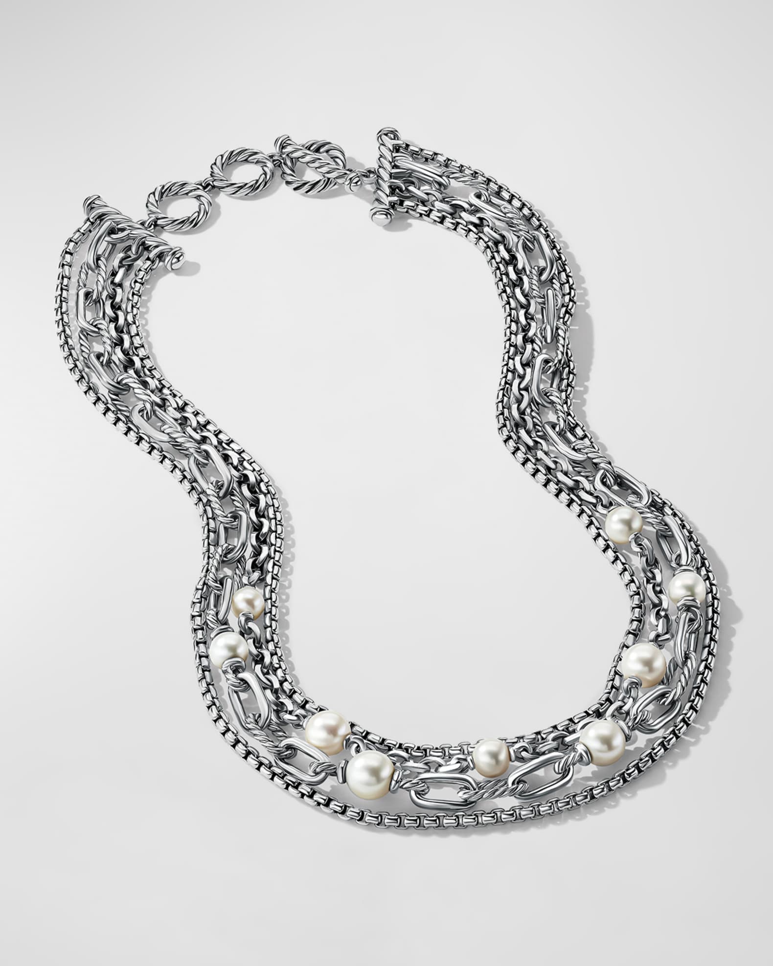 David Yurman DY Madison Multi Row Chain Necklace with Pearls in