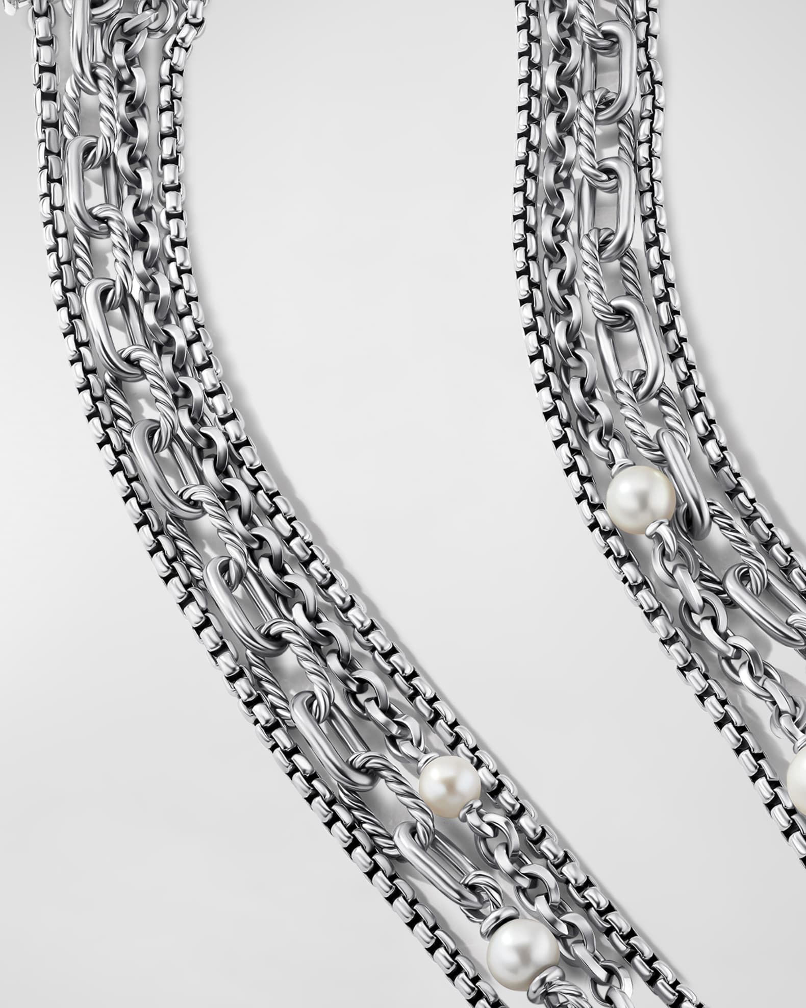 David Yurman DY Madison Multi Row Chain Necklace with Pearls in