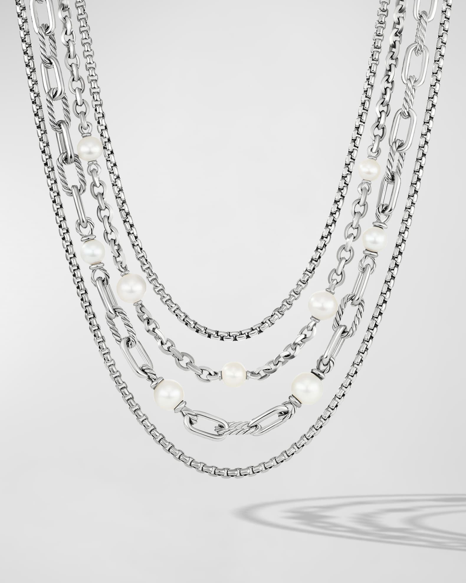 David Yurman DY Madison Multi Row Chain Necklace with Pearls in
