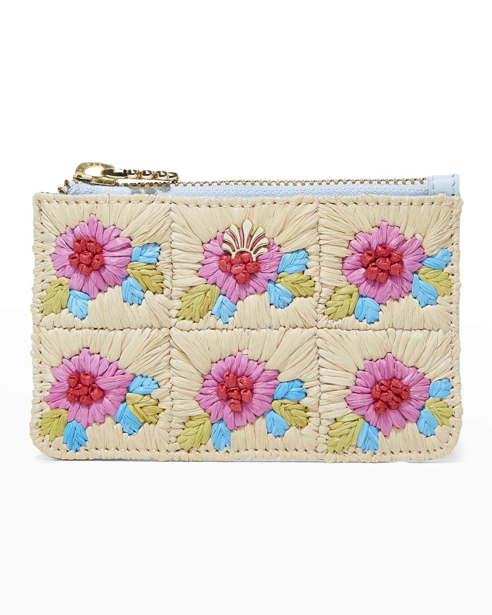 Lele Sadoughi Tiled Flower Card Case w/ Key Ring | Neiman Marcus