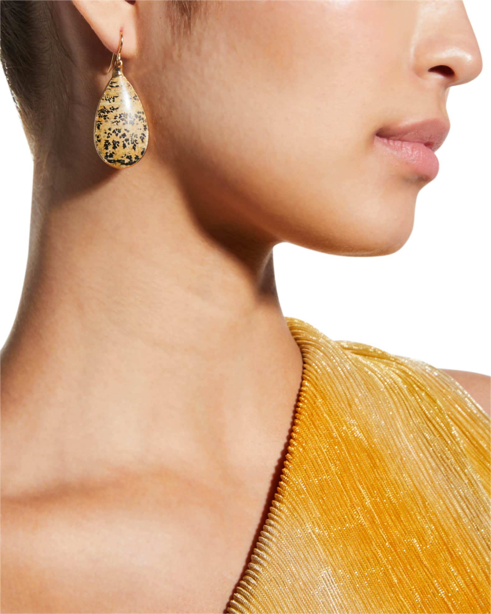 24k Gold Foil Landscape Stone Dangle Earrings 1