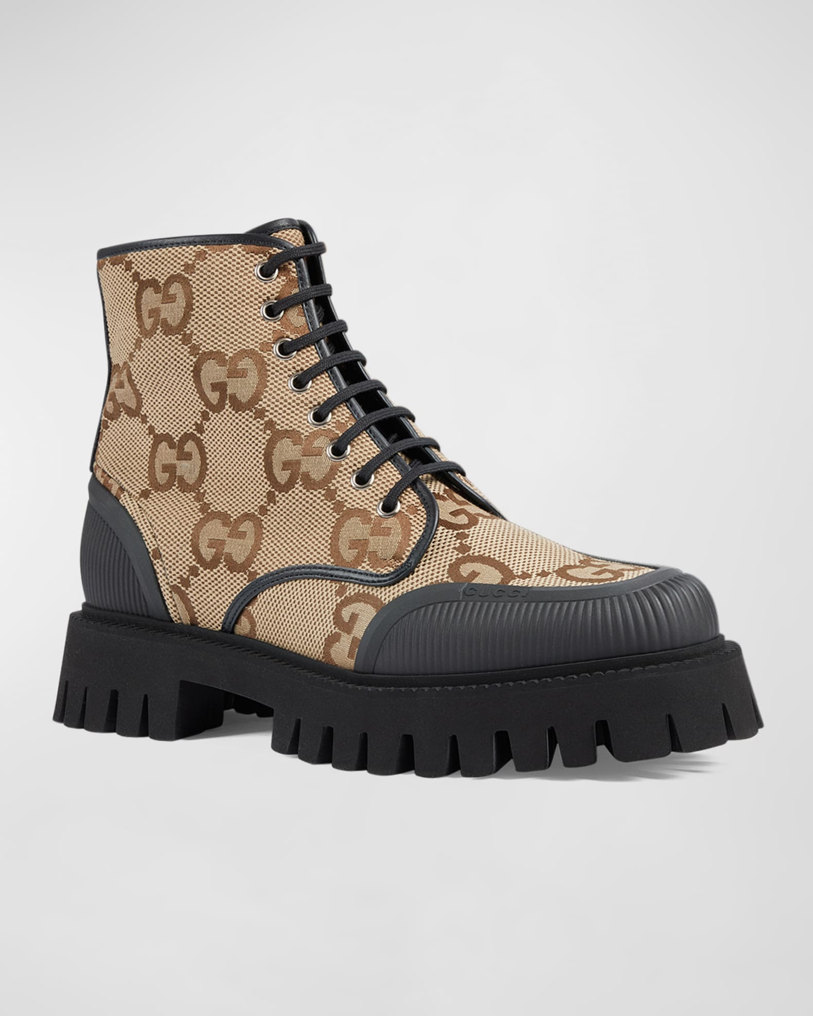 Gucci Men's Novo Maxi GG Lug Sole Lace-Up Boots | Neiman Marcus