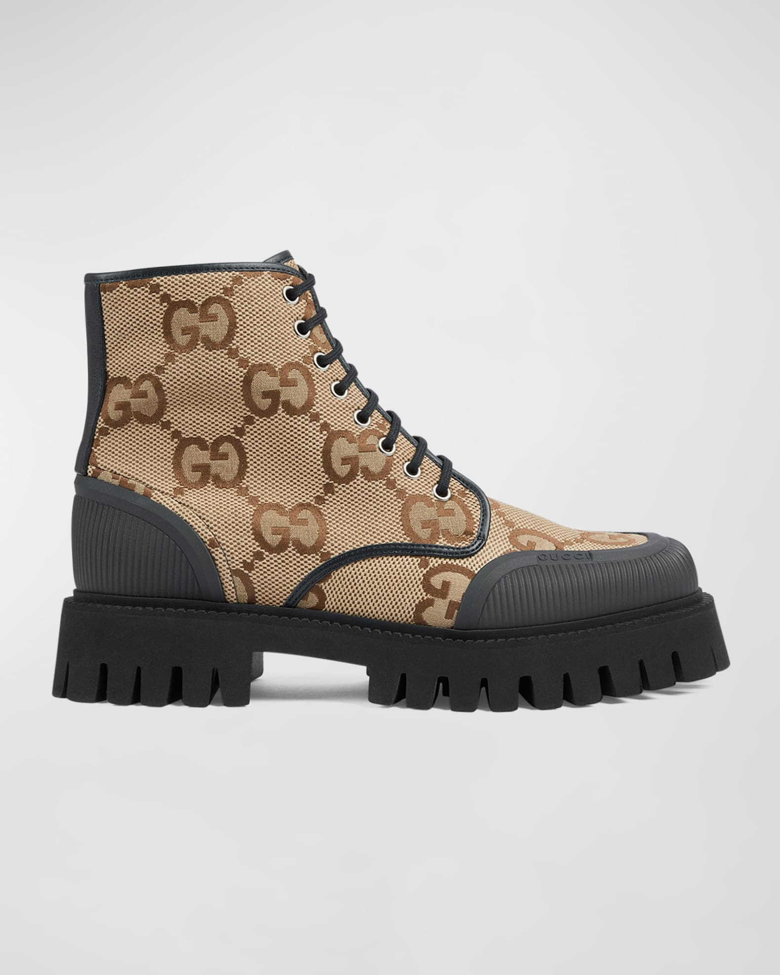 BROWN MONOGRAM CHUNKY SOLE COMBAT BOOT