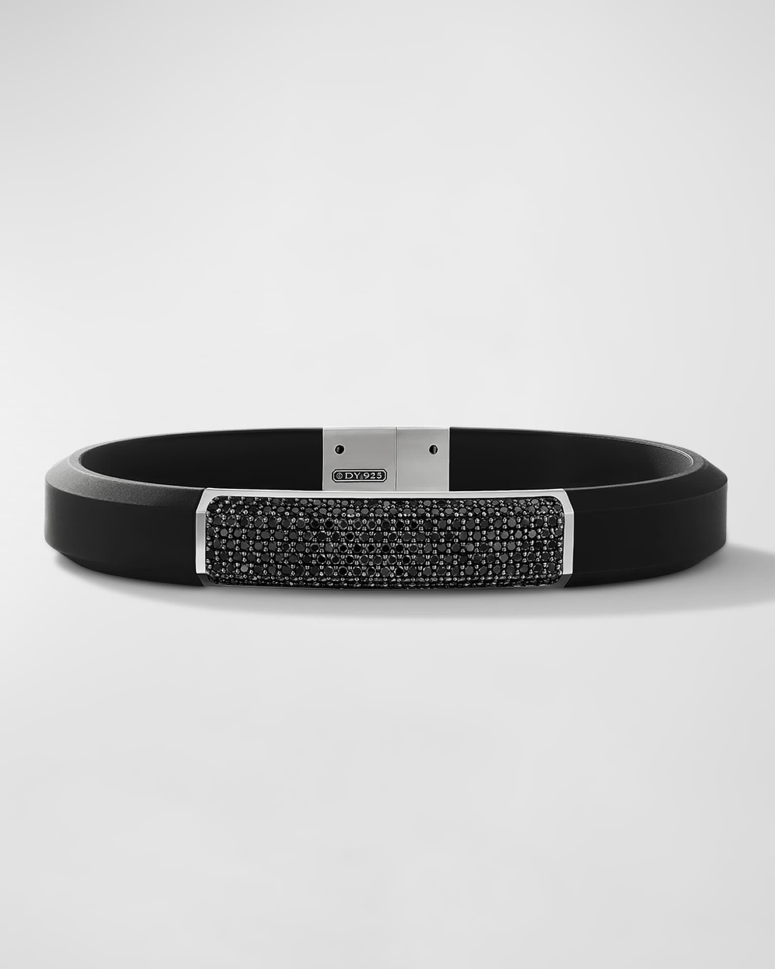 David Yurman Men s Streamline ID Rubber Bracelet with Diamonds and Silver 10mm Neiman Marcus