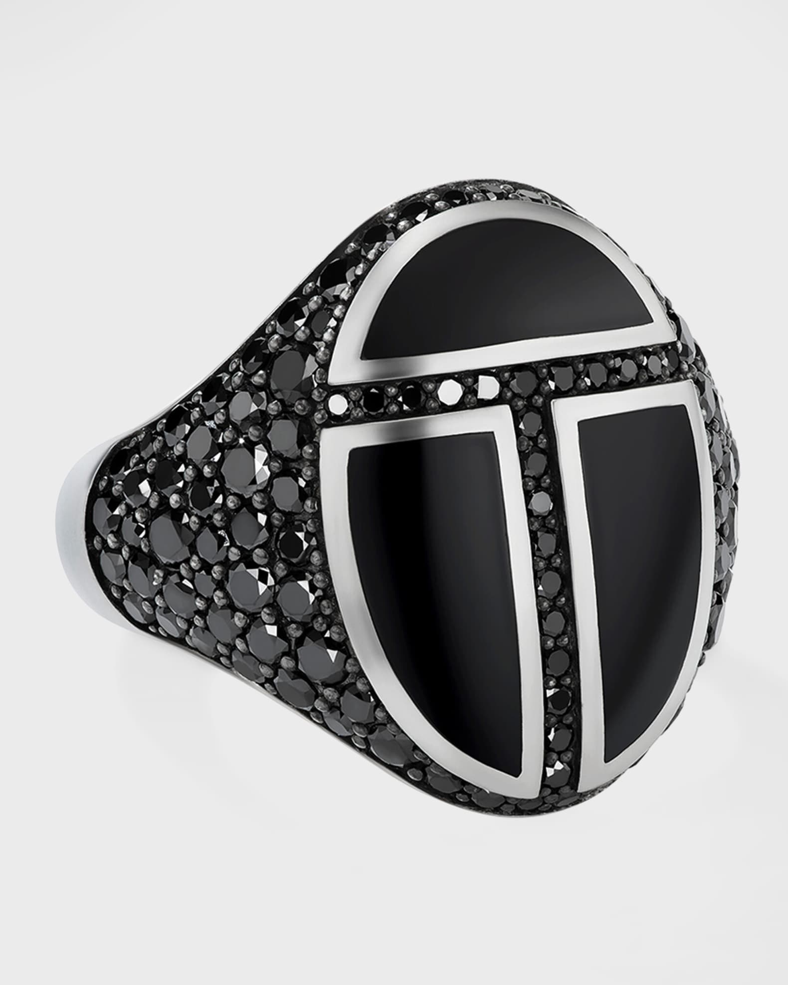 David Yurman Cairo Signet Ring with Black Onyx and Pavé Black Diamonds