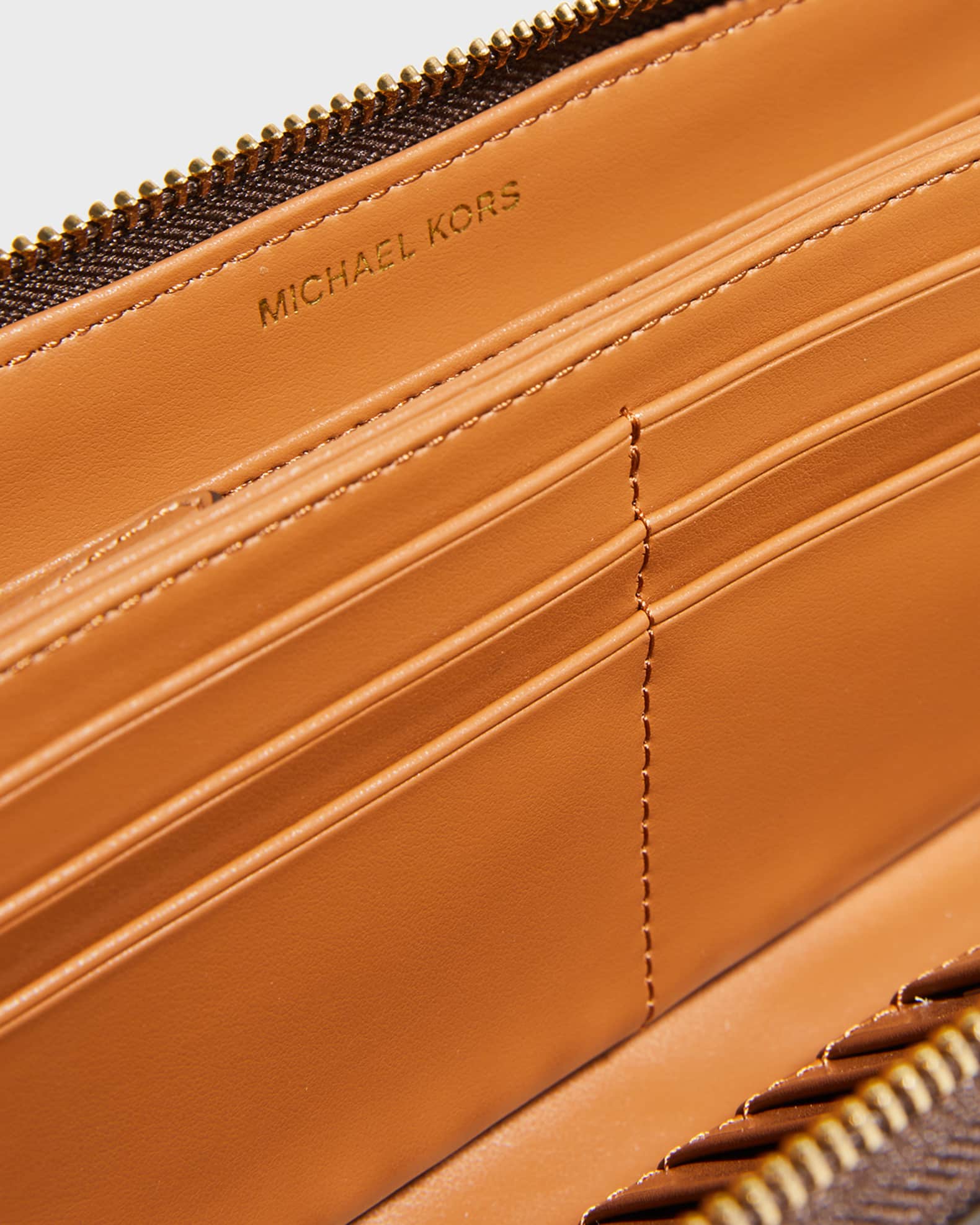 Michael kors wallet continental monogram leather brown discount