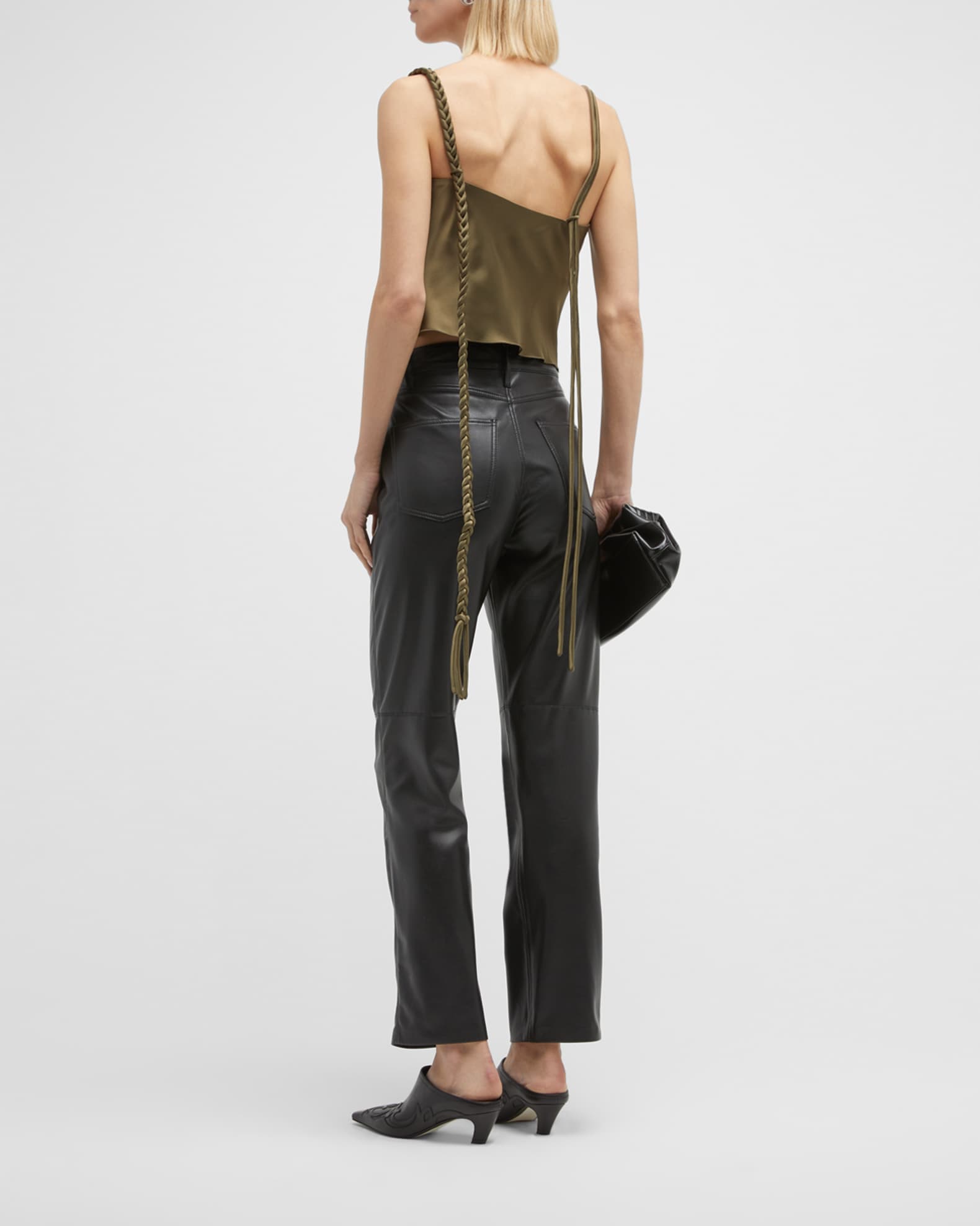 Nanushka Stina Satin Draped Crop Top with SelfTie Back Neiman Marcus
