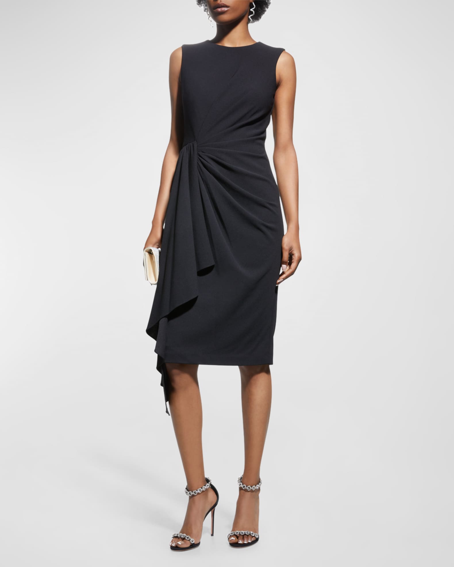 Badgley Mischka Collection Sleeveless Draped Sheath Dress | Neiman Marcus