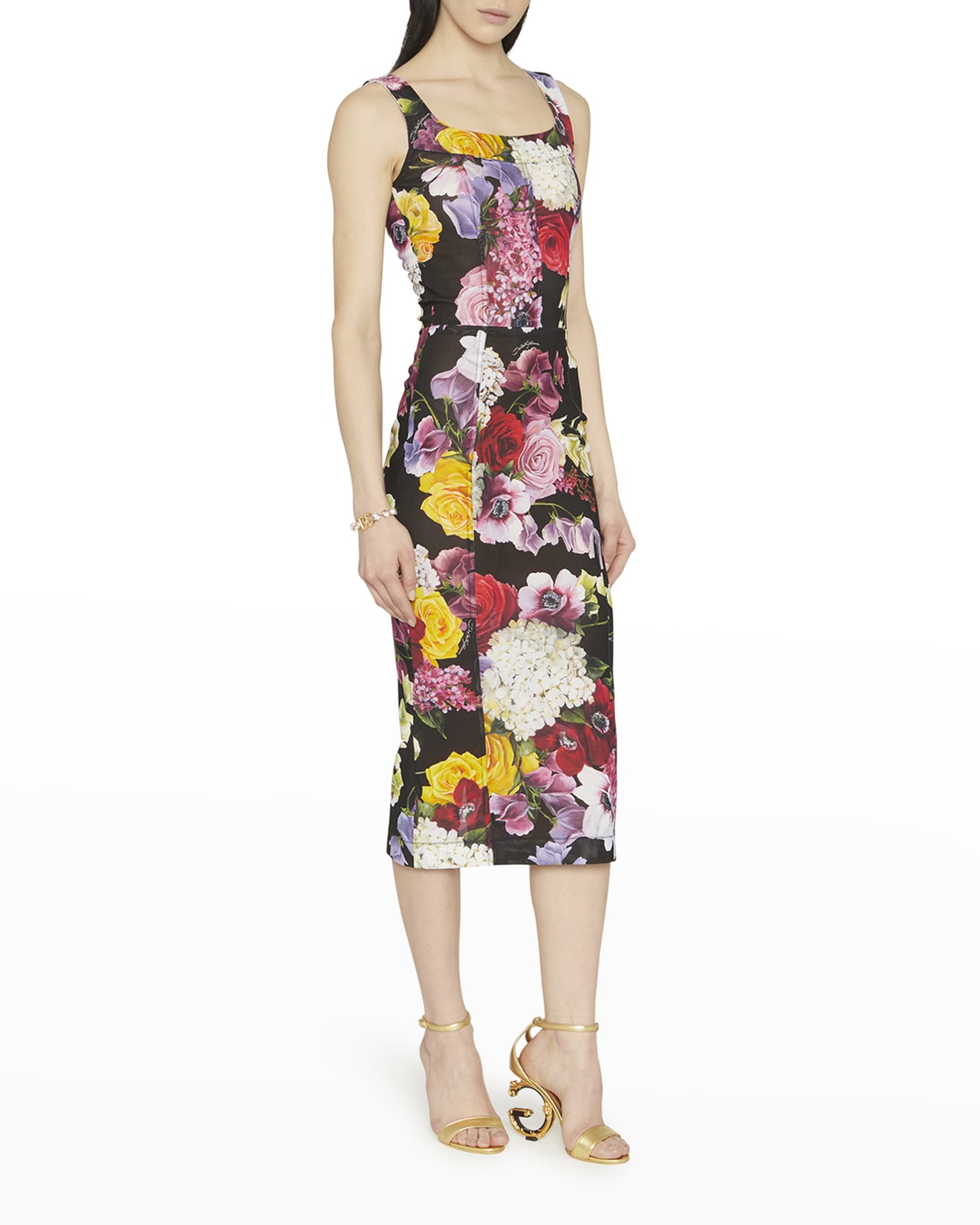 Red Dolce & Gabbana Floral Marquisette Midi Dress in Black Womens Dresses Dolce & Gabbana Dresses 