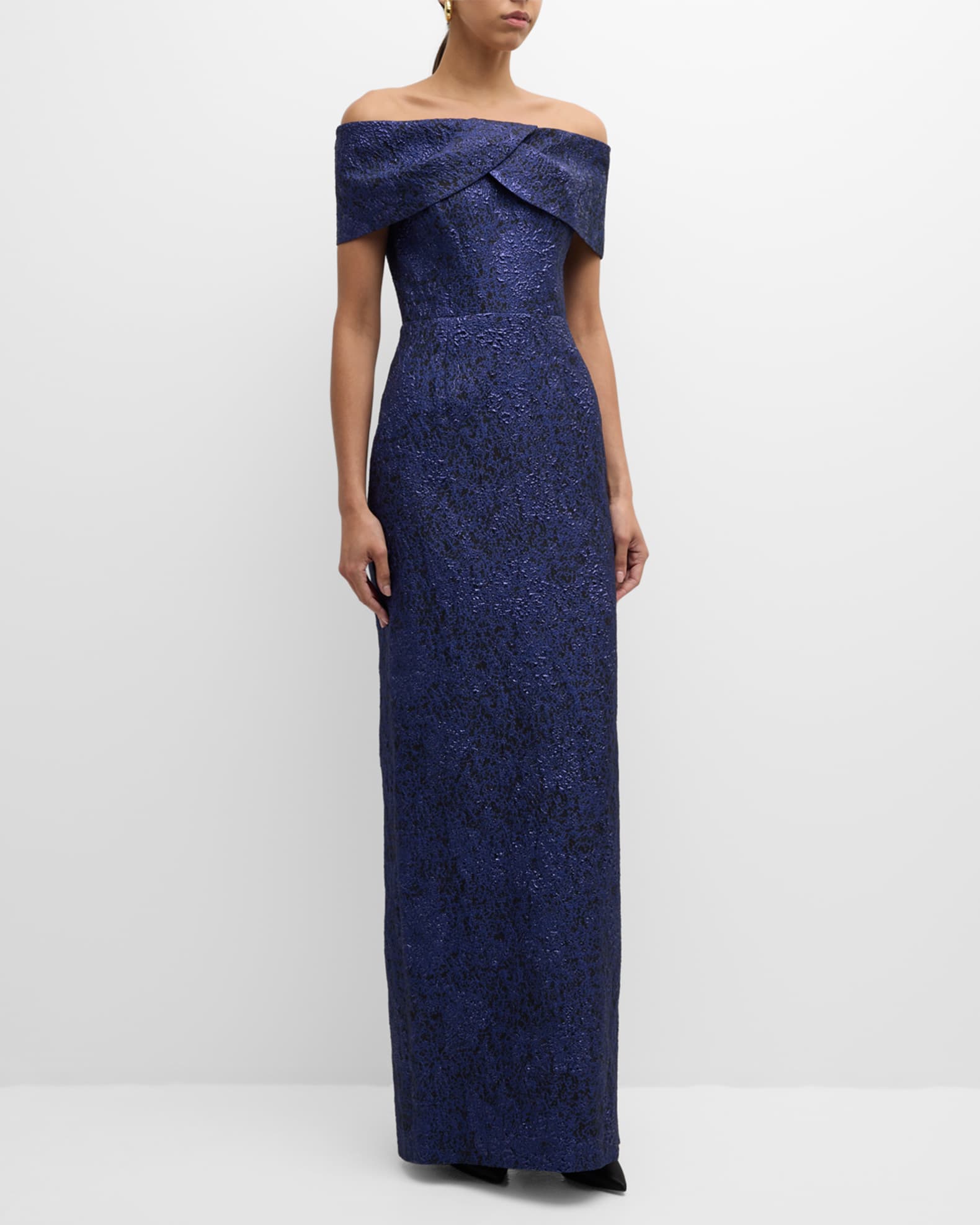 Off-Shoulder Jacquard Column Gown 1