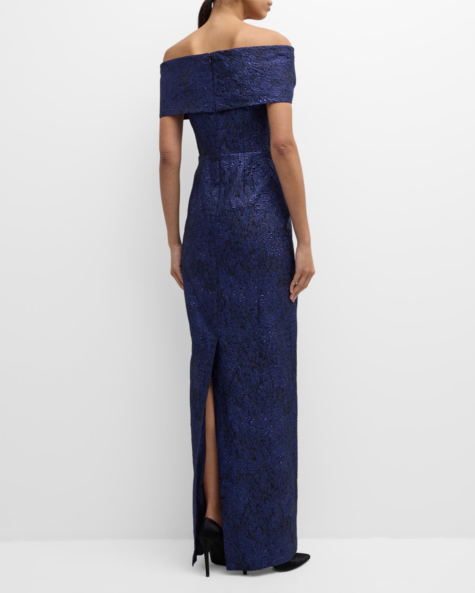 Off-Shoulder Jacquard Column Gown
