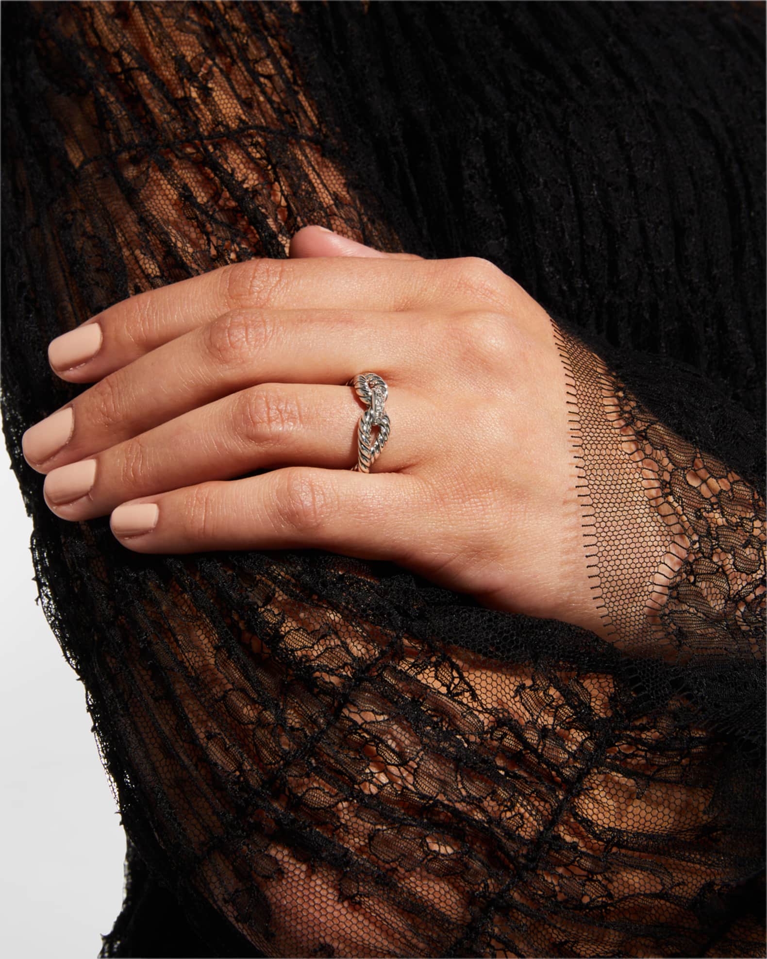 Cable loop top ring with diamonds