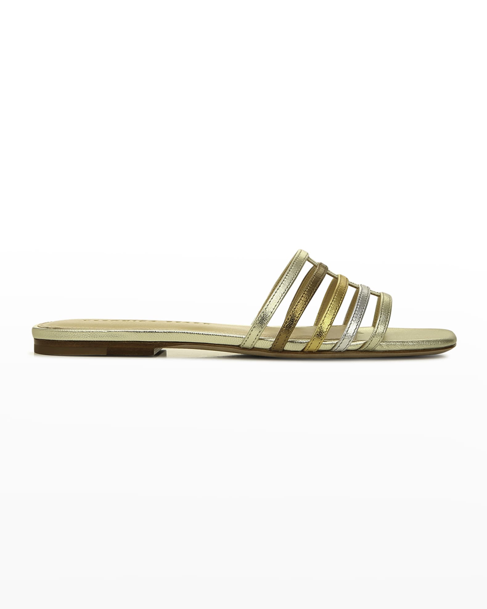 Veronica Beard Mazon Metallic Caged Flat Sandals | Neiman Marcus