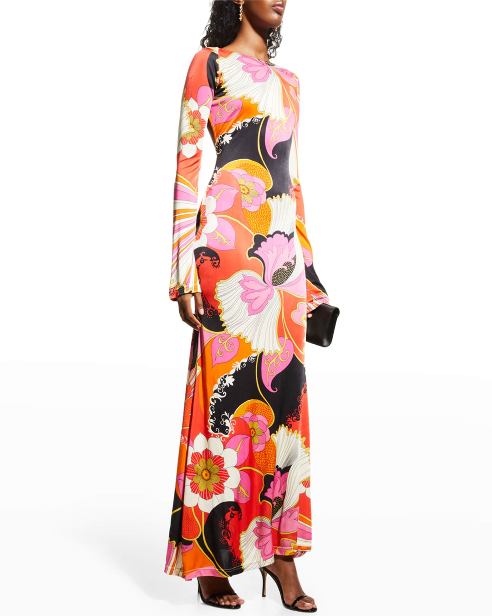 Ronny Kobo Lanora FlareSleeve OpenBack Maxi Dress Neiman Marcus