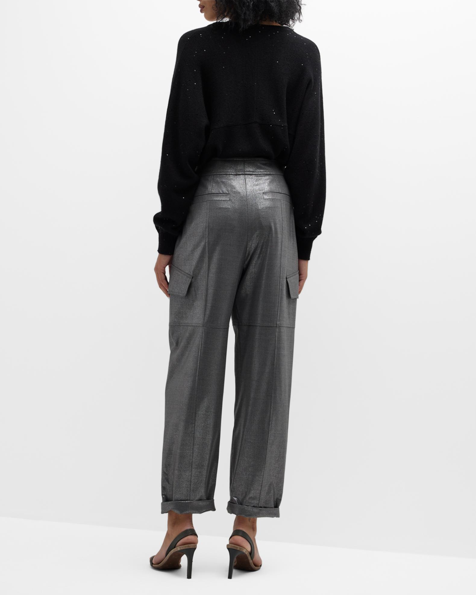 Pantalon Cargo Brunello Cucinelli En Cuir 100% Bronze Métallisé - Taille US 4/IT 40, Neuf Avec étiquettes