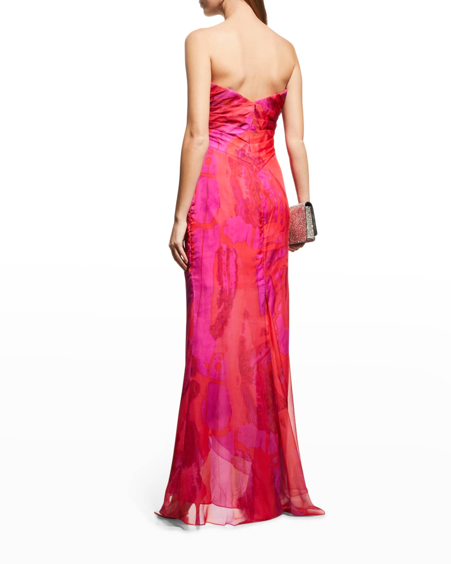 Rene Ruiz Collection Strapless Pleated Jacquard Gown | Neiman Marcus