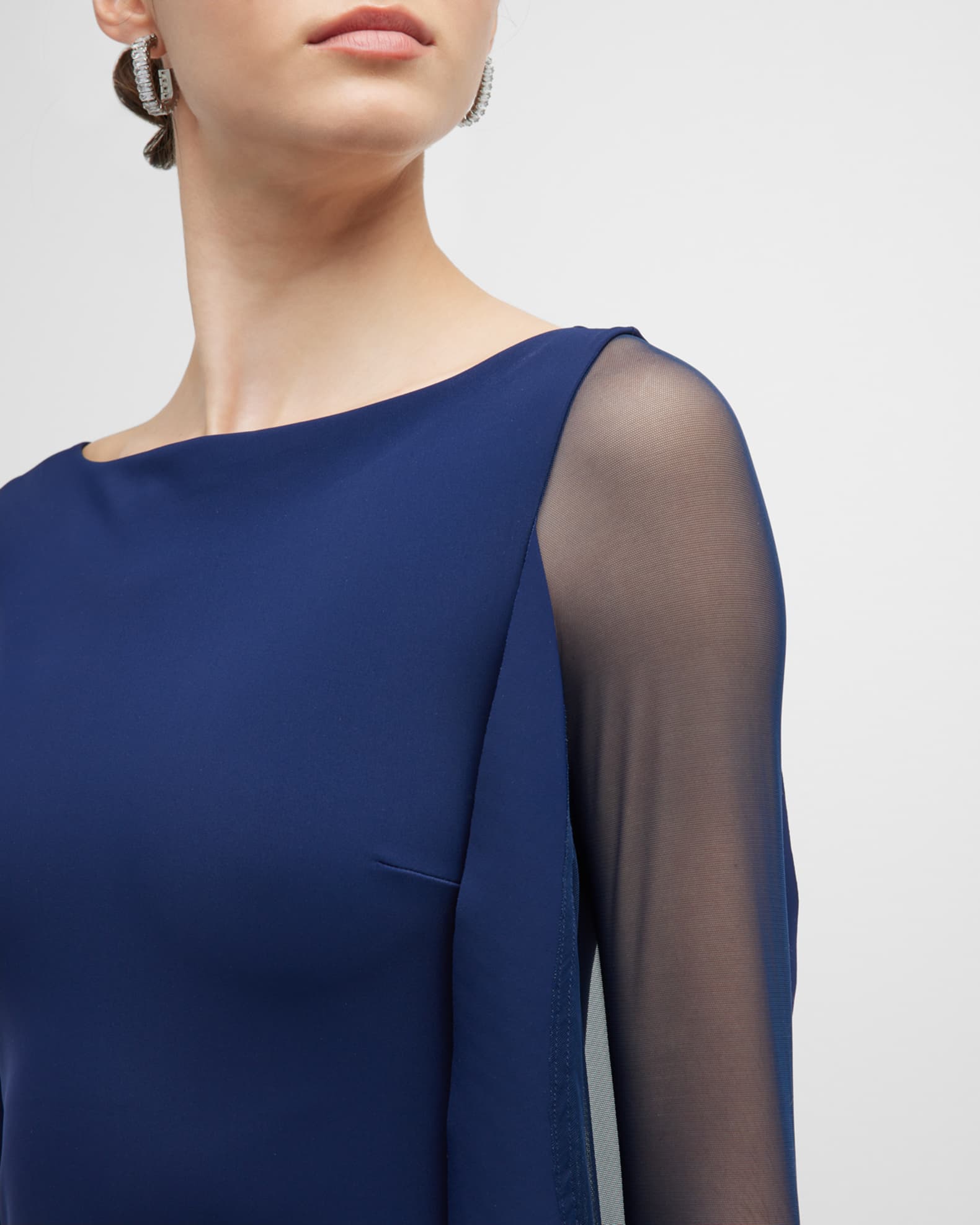 Chiara Boni La Petite Robe Kacey Illusion-Sleeve Cape Gown | Neiman Marcus