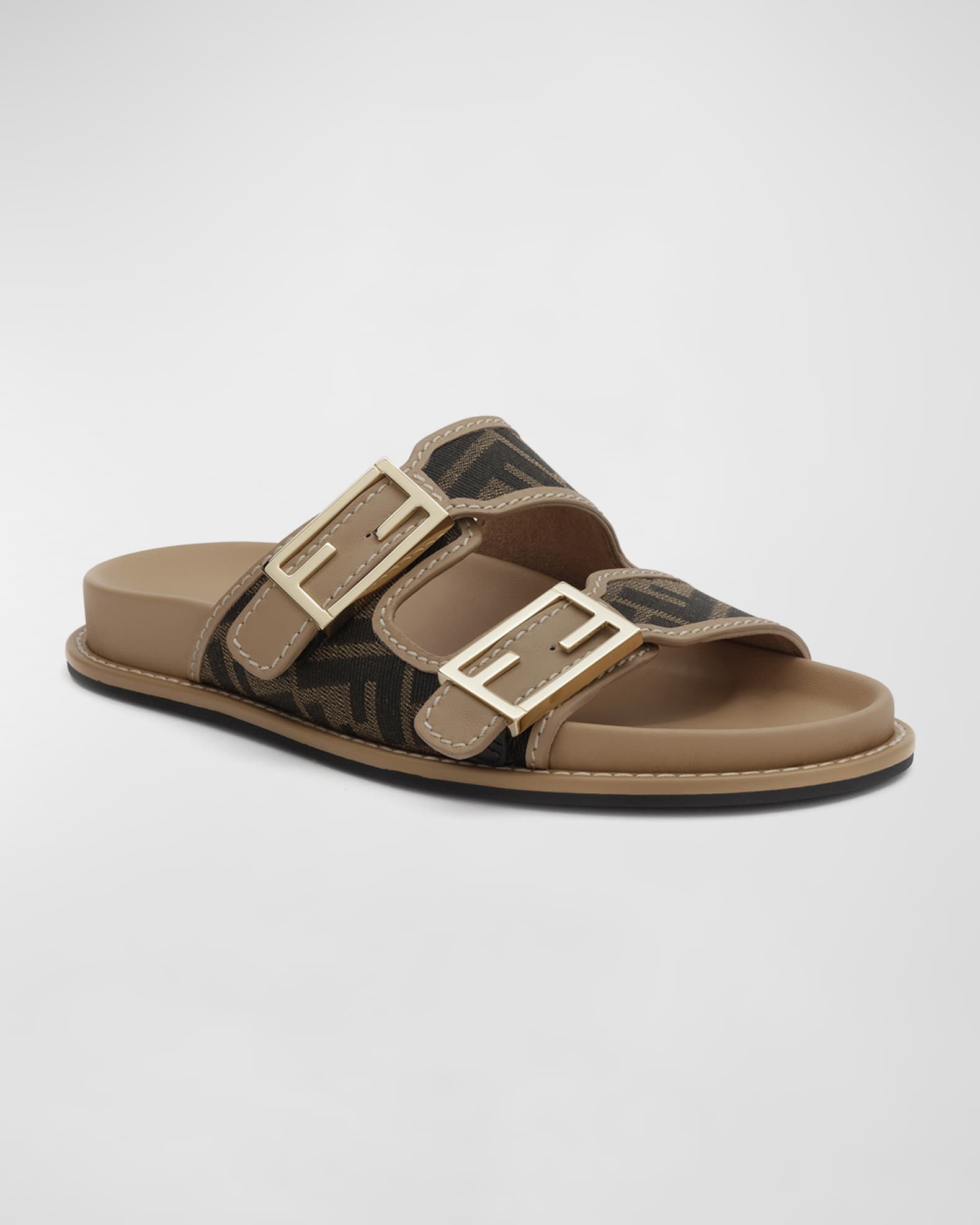 Fendi FF Jacquard Dual Buckle Slide Sandals | Neiman Marcus