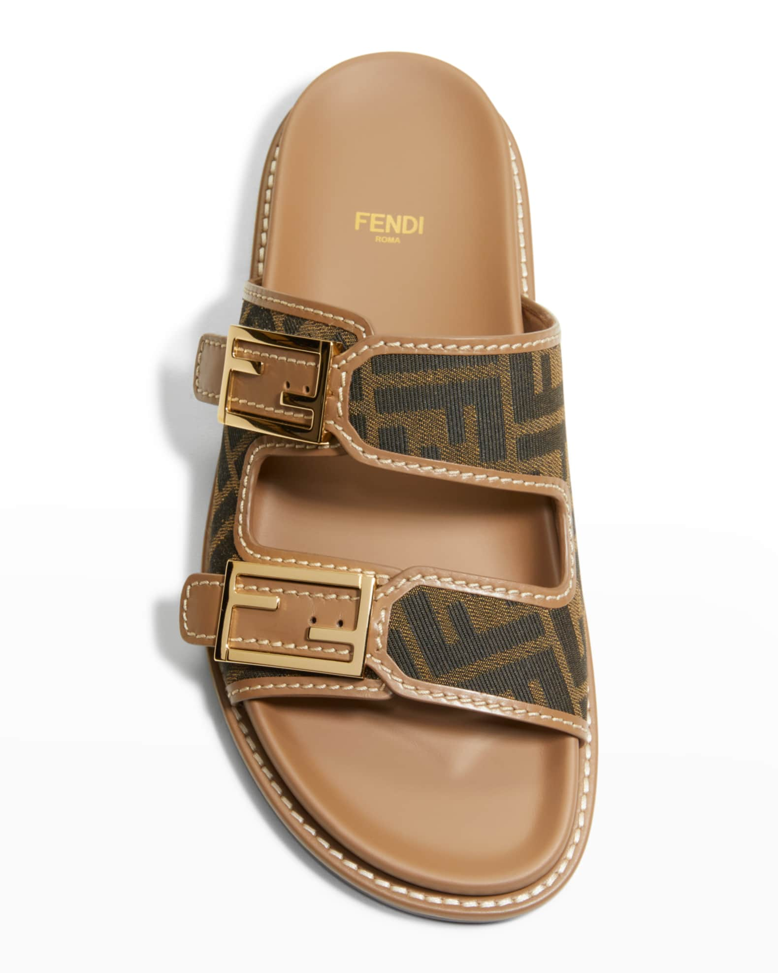 Leather Dual-Buckle Slide Sandals