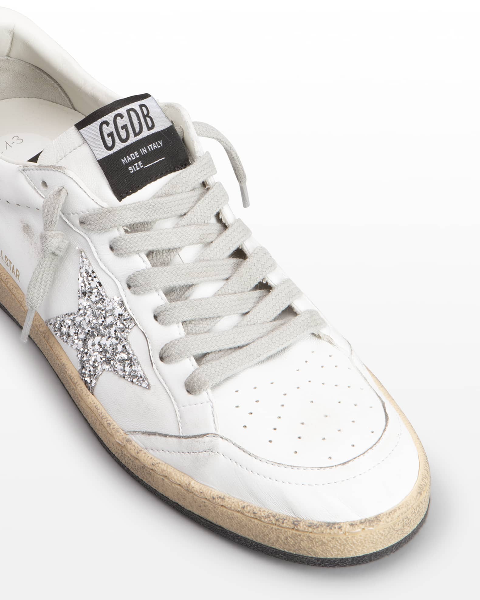 スニーカー Golden  Ball-Star' White Leather Sneakers With Glitter Golden Goose Ballstar Leather Glitter Sneakers | Neiman Marcus