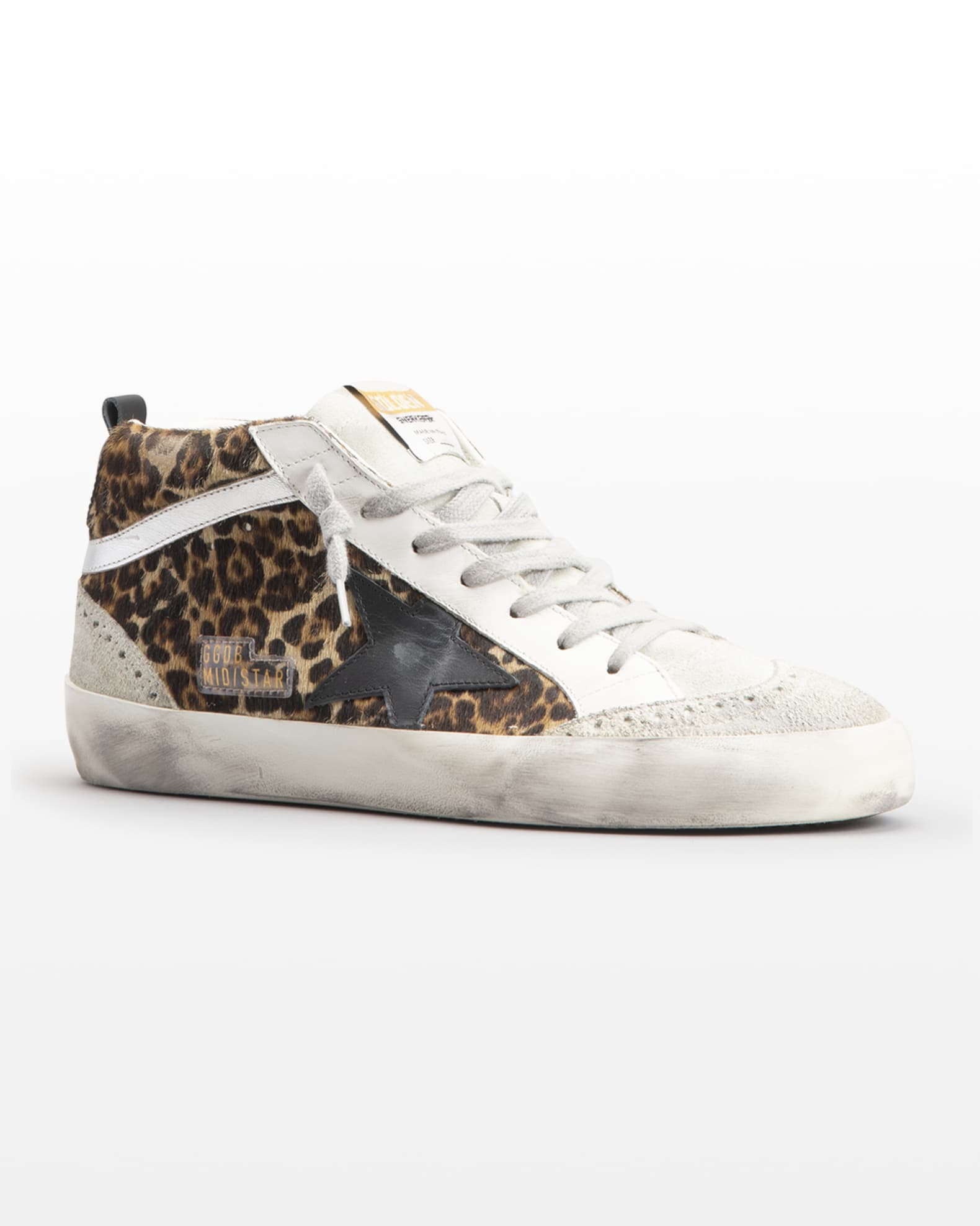 Golden Goose Mid Star Leopard-Print Leather Sneakers Marcus