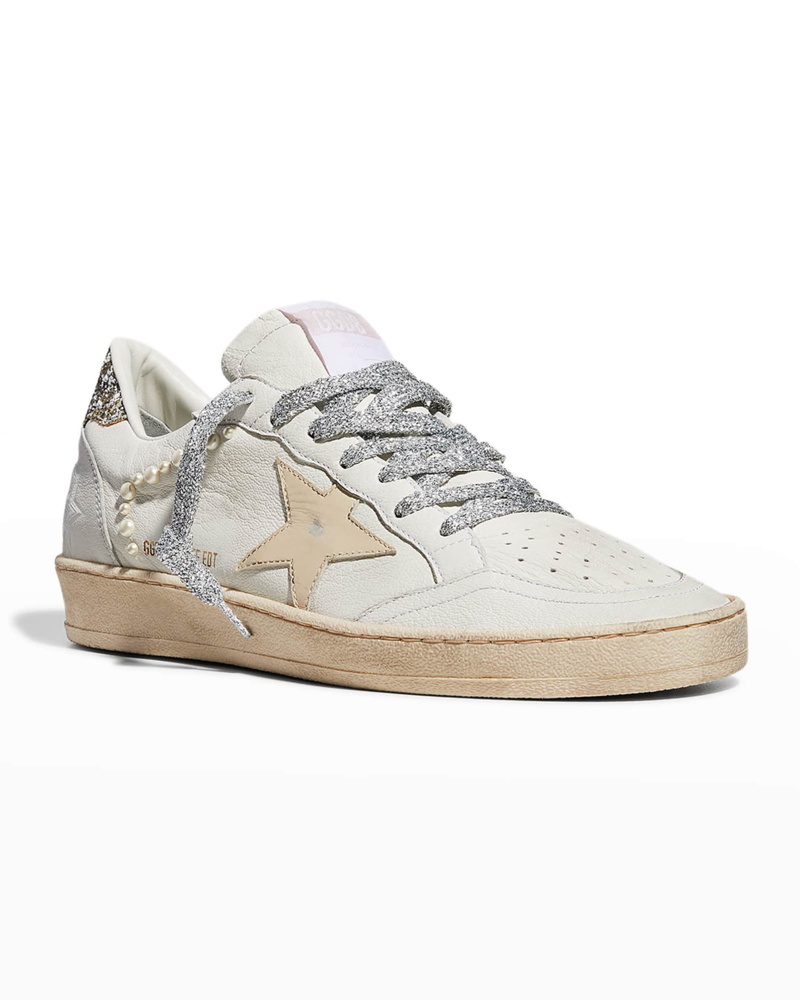 Golden Goose Ballstar Pearly Leather Glitter Sneakers | Neiman Marcus