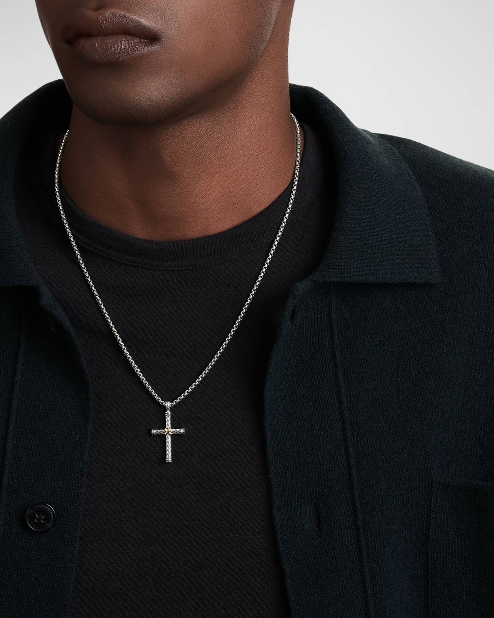 Men's Cable Cross Pendant in Silver with 18K Gold, 35mm 1