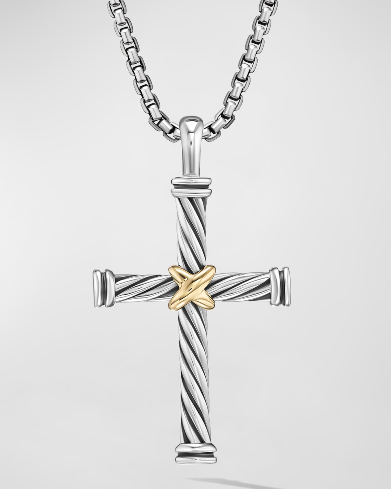 Men's Cable Cross Pendant in Silver with 18K Gold, 35mm 0