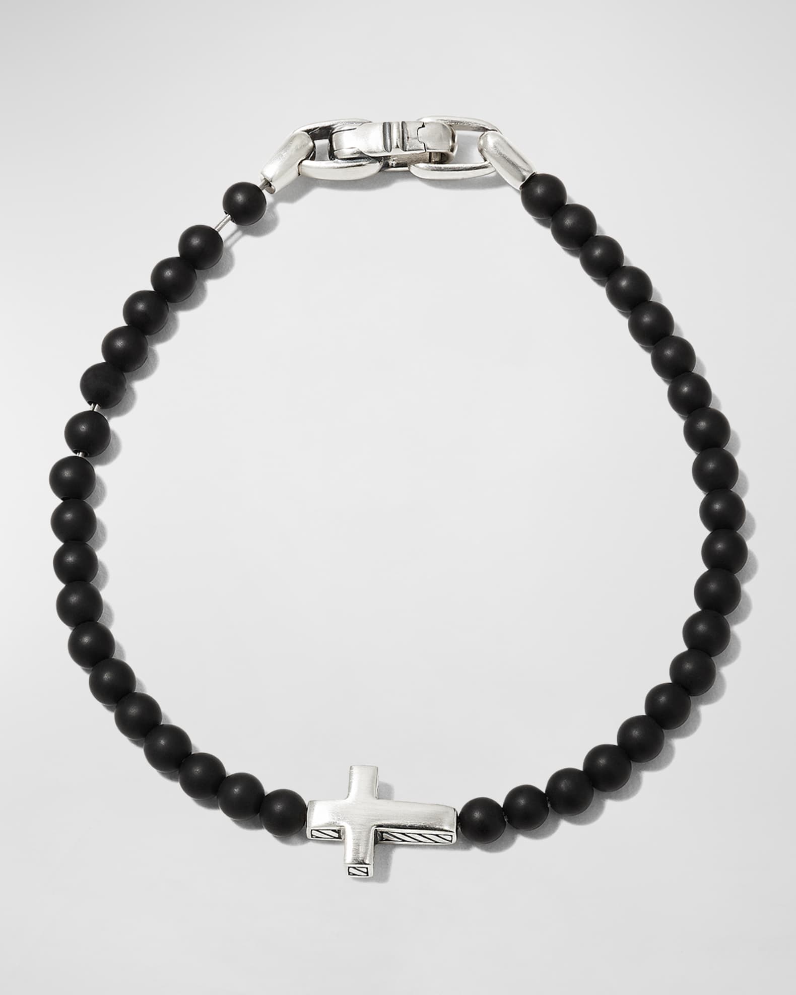 Men's Spiritual Beads Cross Station Bracelet in Silver, 4mm 0