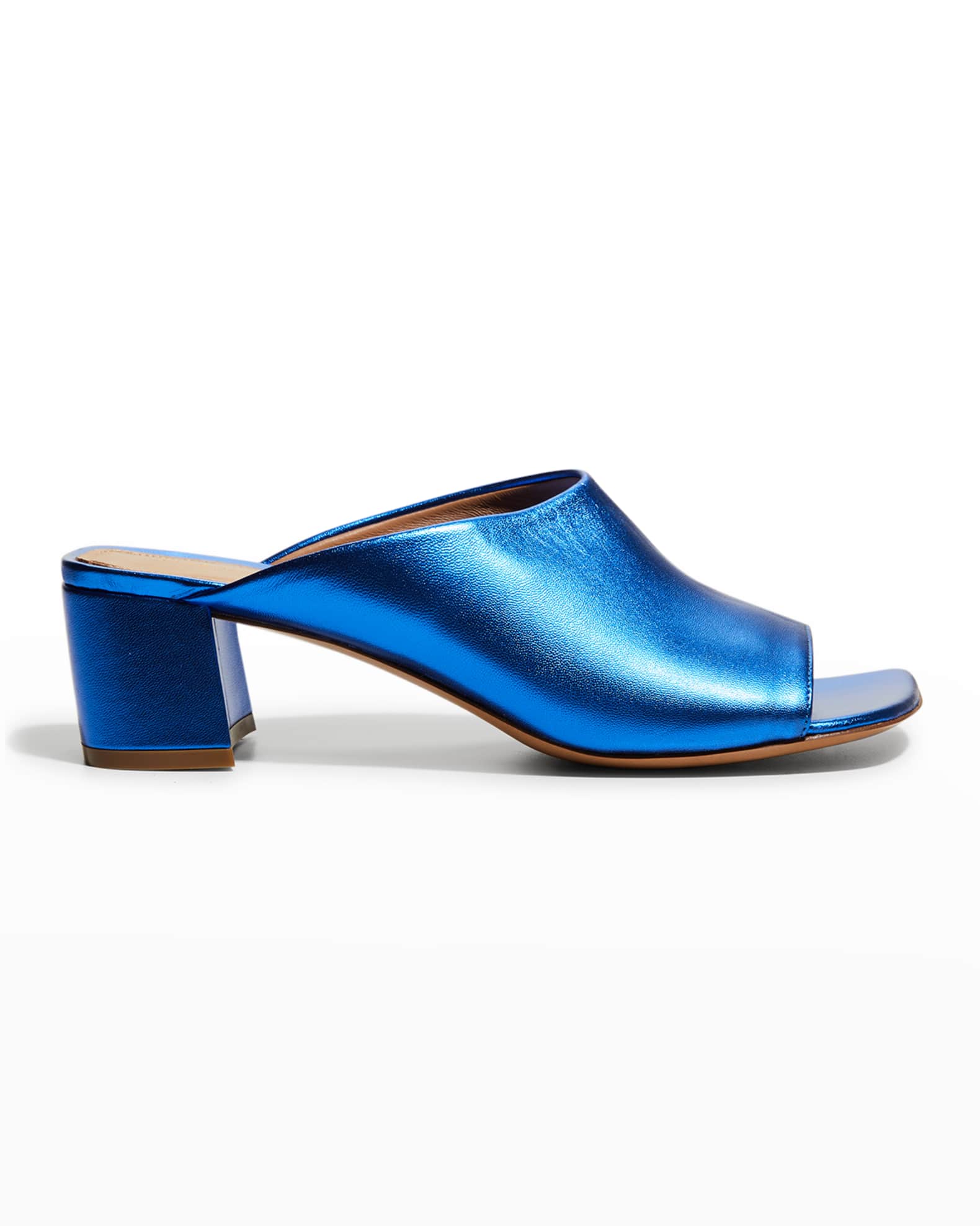 Dries Van Noten Metallic Calfskin Mule Sandals | Neiman Marcus
