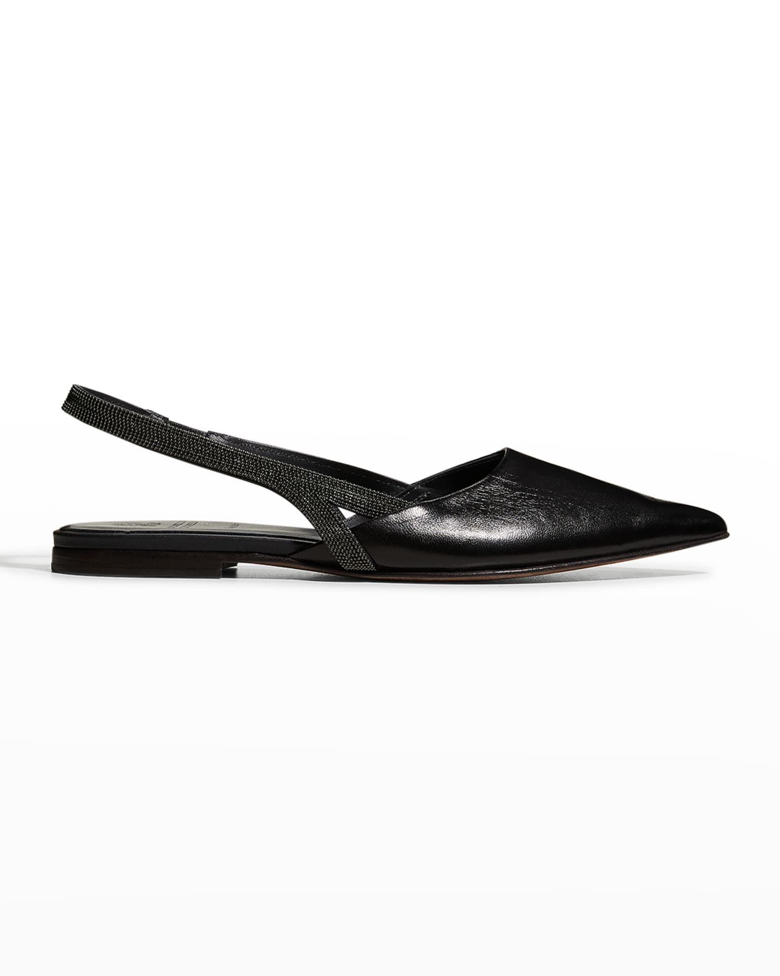 Brunello Cucinelli Leather Monili Slingback Ballerina Flats | Neiman Marcus