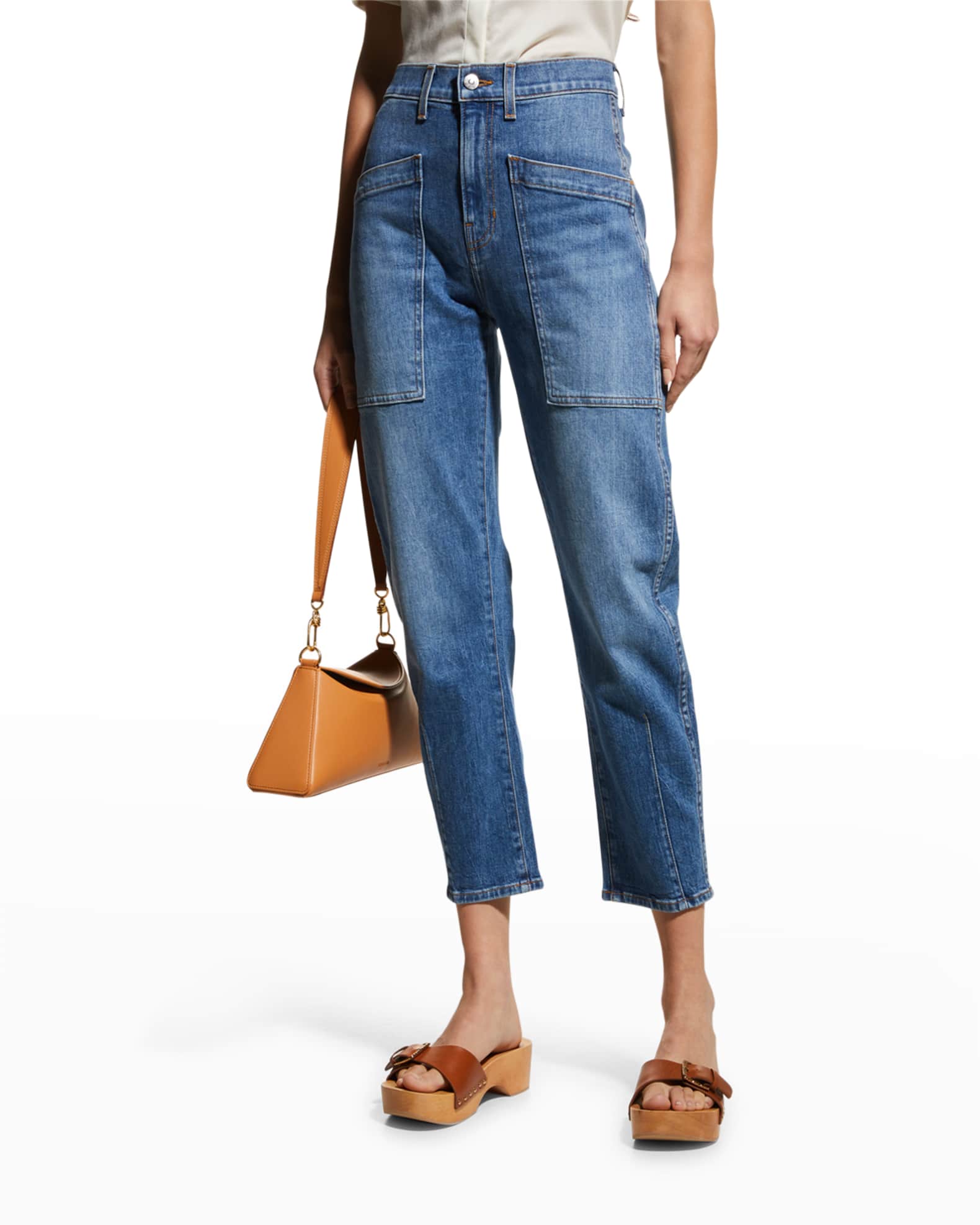 Veronica Beard Jeans Charlie Patch-Pocket Straight Ankle Jeans | Neiman ...