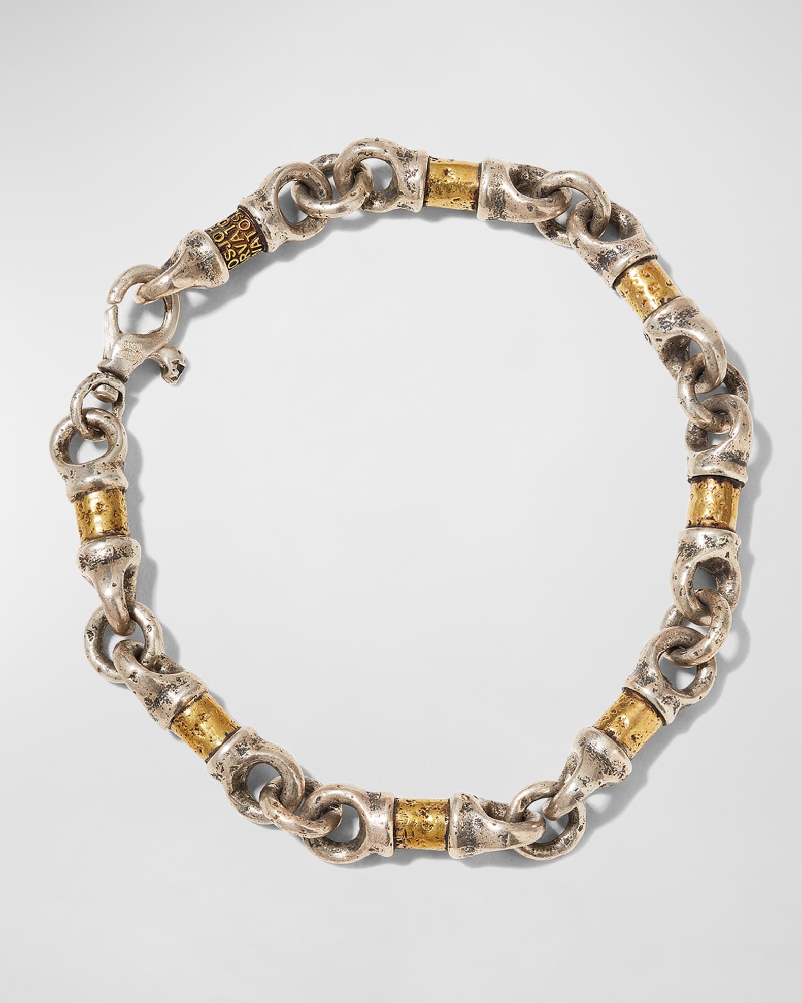 Men's Distressed Two-Tone Barrel Link Chain Bracelet 0